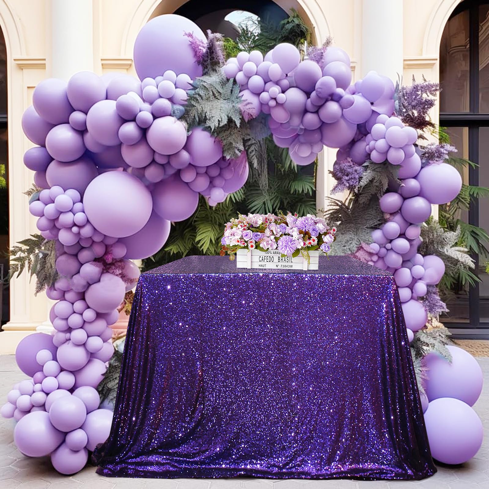 Partydelight Sequin Tablecloth, Sequin Table Overlay Square, 50''X50'', Purple