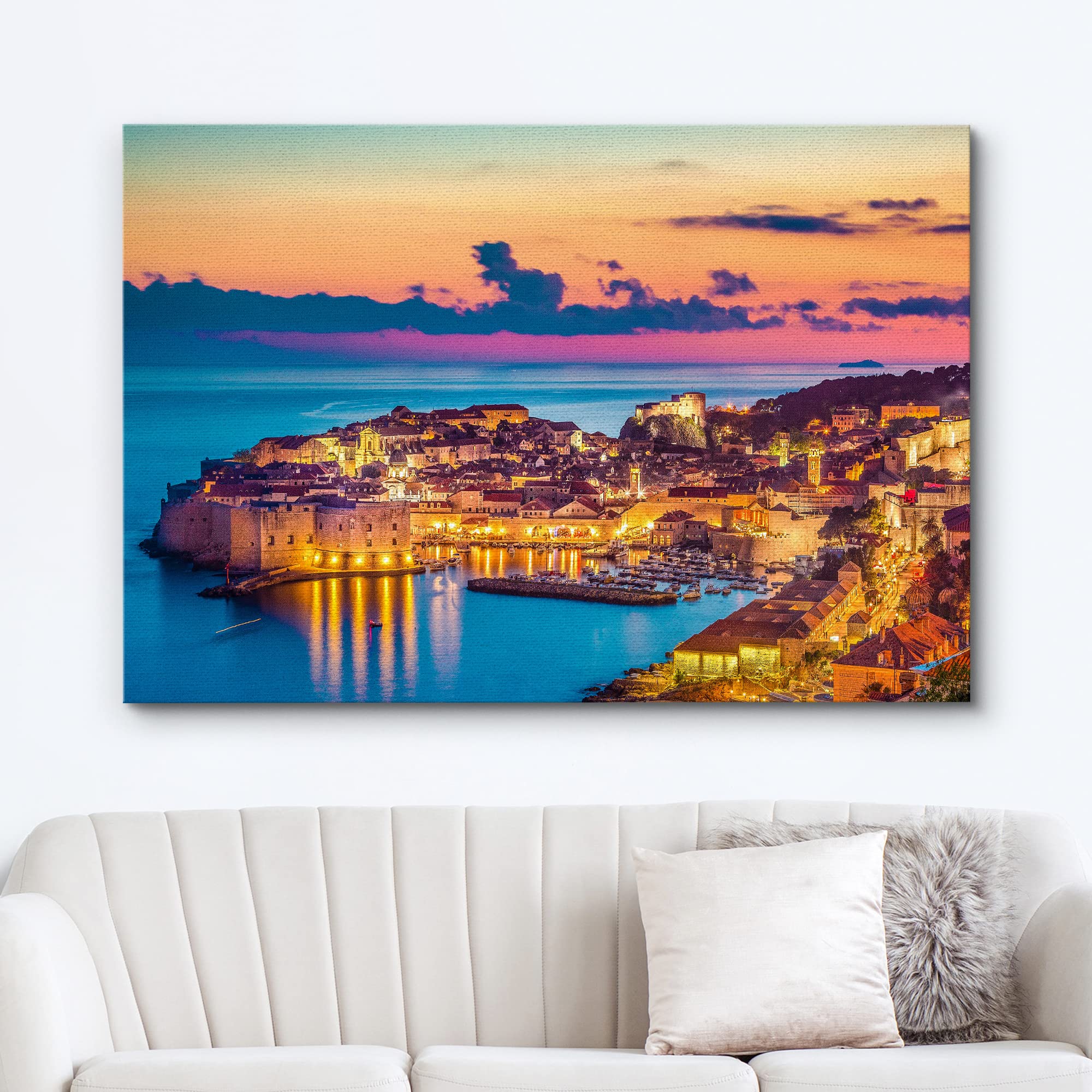 Wall26 Canvas Print Wall Art Vibrant Pastel Sunset Ocean Greek Island Nature Wilderness Photography Realism Rustic Scenic Landsc