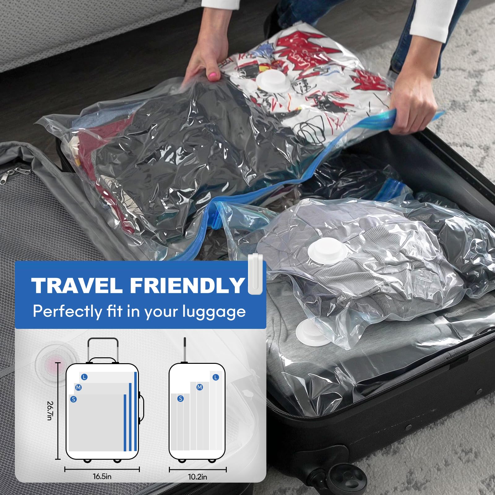 VMstr Travel Vacuum Storage Bags with Electric USB Pump - 8 Combo Size, Polypropylene & Polyamide Material