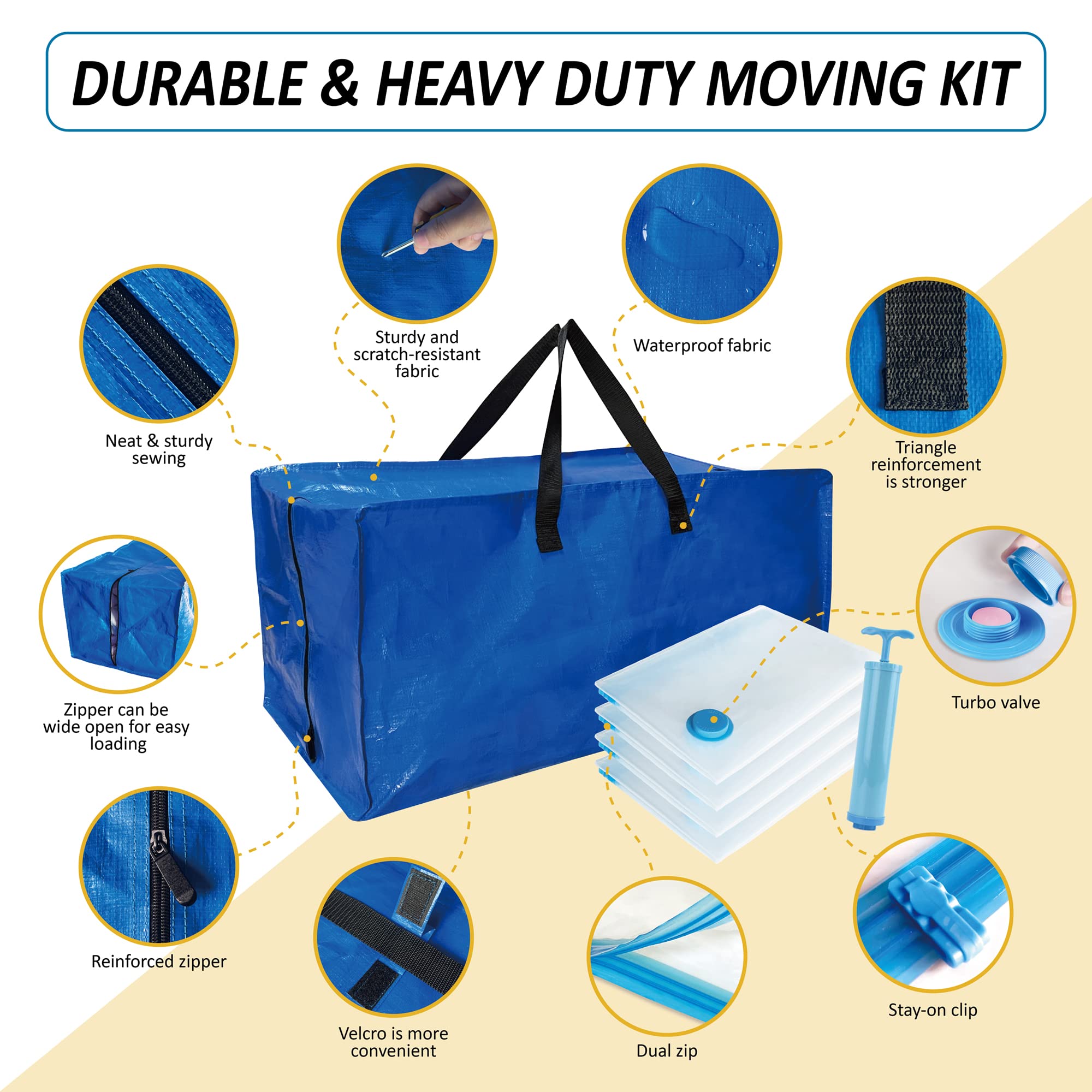 8 Pack Heavy Duty Extra Large Moving Bags With Backpack Straps & Large Vacuum Storage Bags Moving Supply Combo, Moving Totes Wit