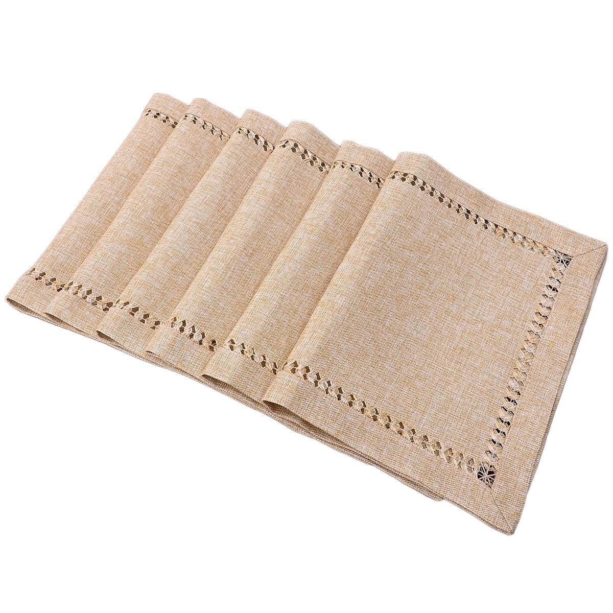 Grelucgo Set Of 6 Handmade Hemstitch Beige Table Placemats, Rectangular 12 By 18 Inch