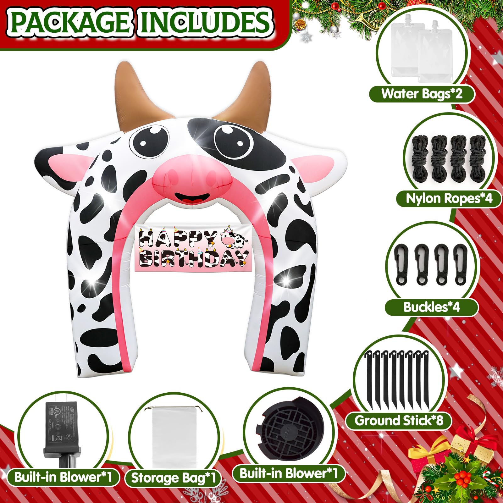 12FT Christmas Inflatable Cow Arch Outdoor Decorations Giant Cow Inflatables with Built-in 5 LED Lights Farm Animals Blow Up Gar