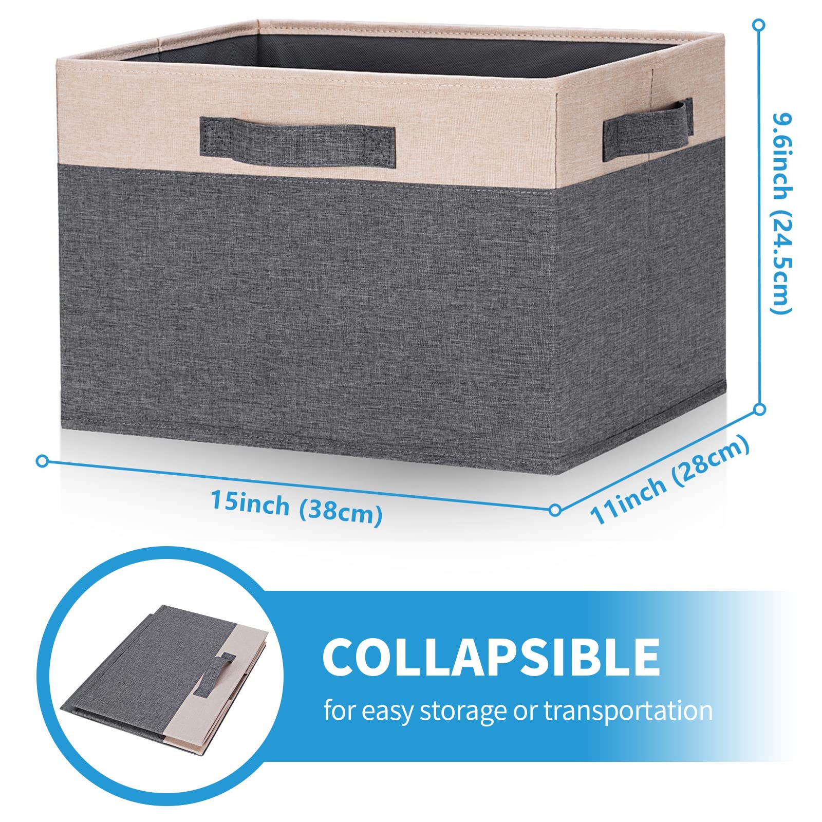 Ghvyennttes Large Fabric Storage Bins For Shelves With 3 Handles, 15X11X9.6 Inch Closet Storage Bins, Sturdy Foldable Storage Ba