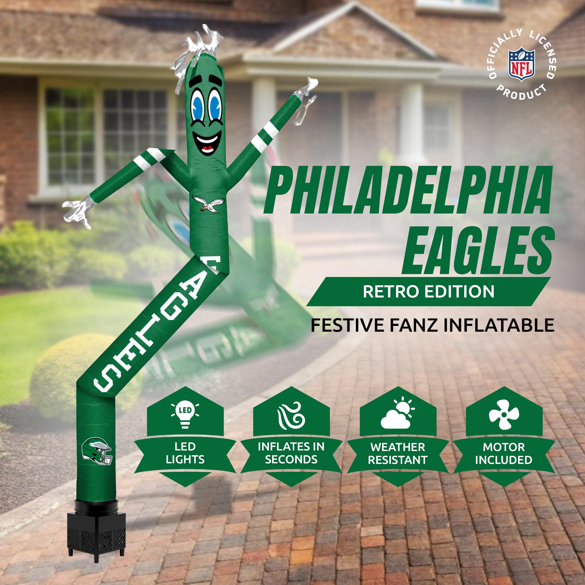 Sporticulture NFL Philadelphia Eagles Inflatable Crazy Sports Fan-Retro with LED Lights & Built-in Blower Air Wacky Dancers Ball