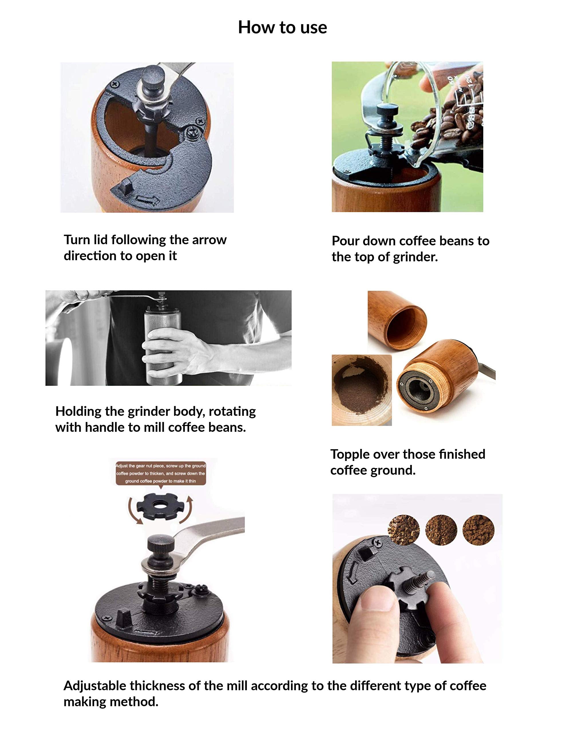 Fumao Akirakoki Manual Coffee Grinder - Wooden Mill with Cast Iron Burr, Portable Adjustable, Large Capacity, Brown
