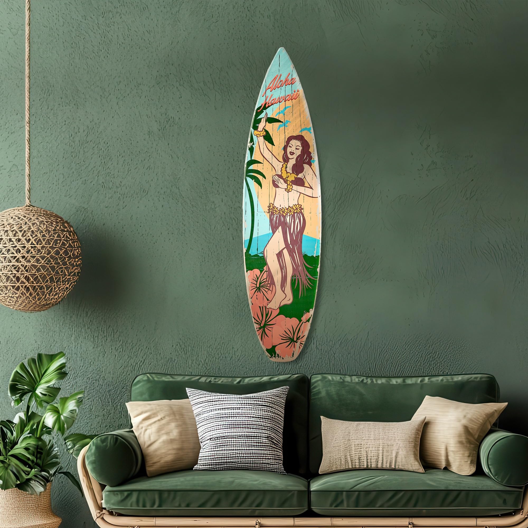 American Art Decor Aloha Hawaii Surfboard Plaque Wall Sign - 60x15