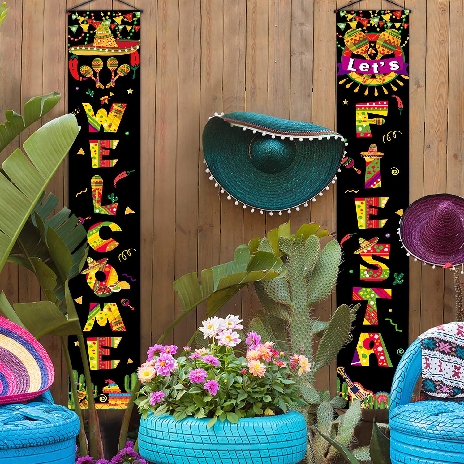 Mexican Fiesta Party Decoration Set Porch Sign Welcome Fiesta Banner Hanging Decoration For Indoor/Outdoor Carnival Fiesta Wall