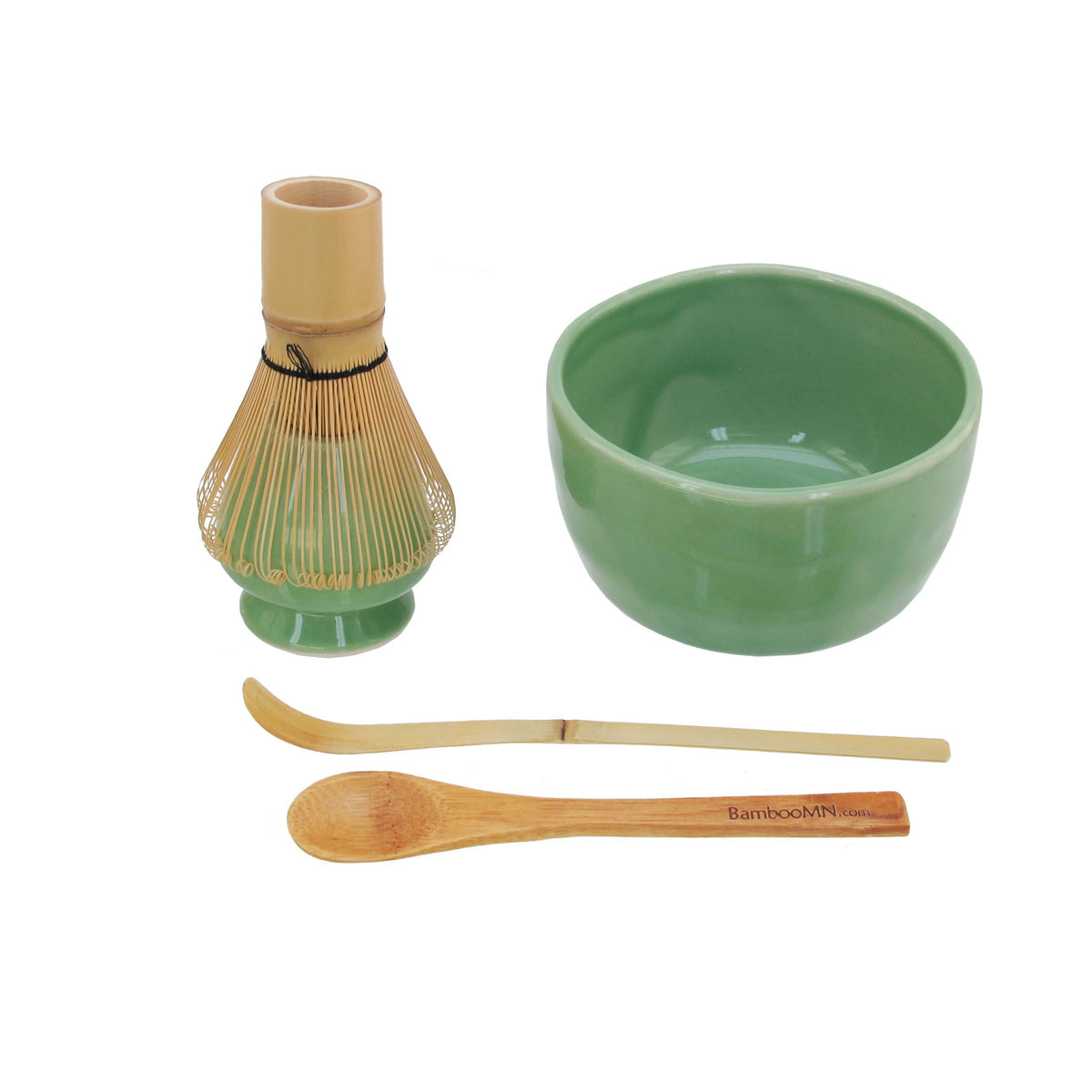 Bamboomn Matcha Bowl Set (Includes Bowl, Rest, Tea Whisk, Chasaku & Tea Spoon) 2 Sets Soft Light Green