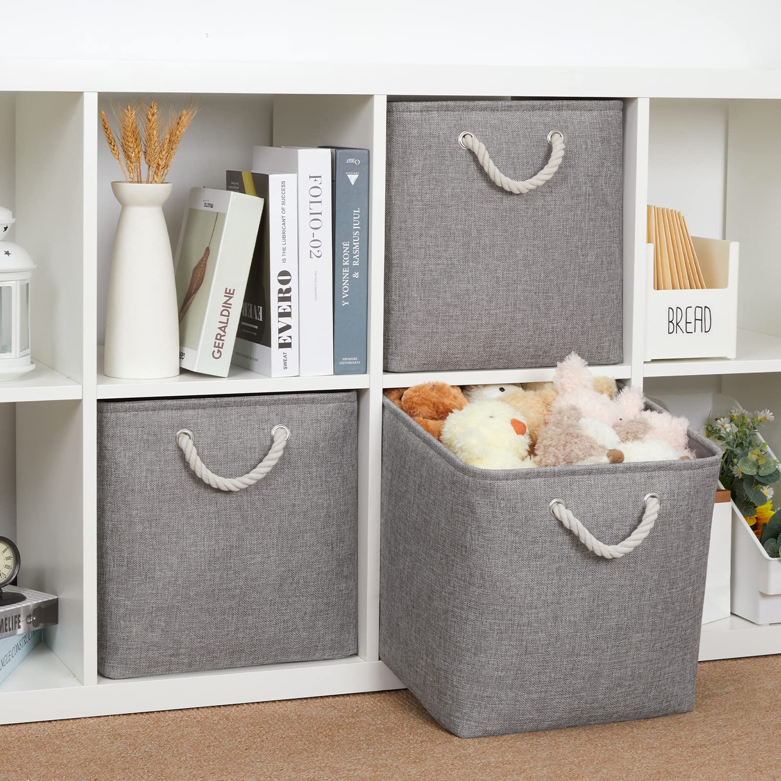 Bidtakay Grey Baskets Foldable Storage Cube Bins 13X13X13 Cube Storage Organizer Closet Set Of 3 Fabric Storage Baskets For Home