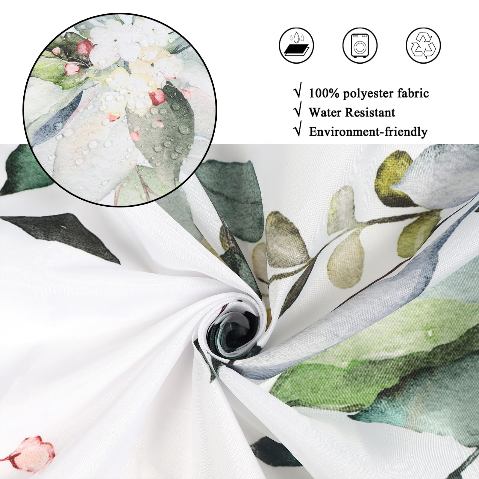 Caheansi Sage Green Eucalyptus Leaves Shower Curtain, Green And Gold Leaves Spring Botanical Plants Bathroom Curtain Waterproof