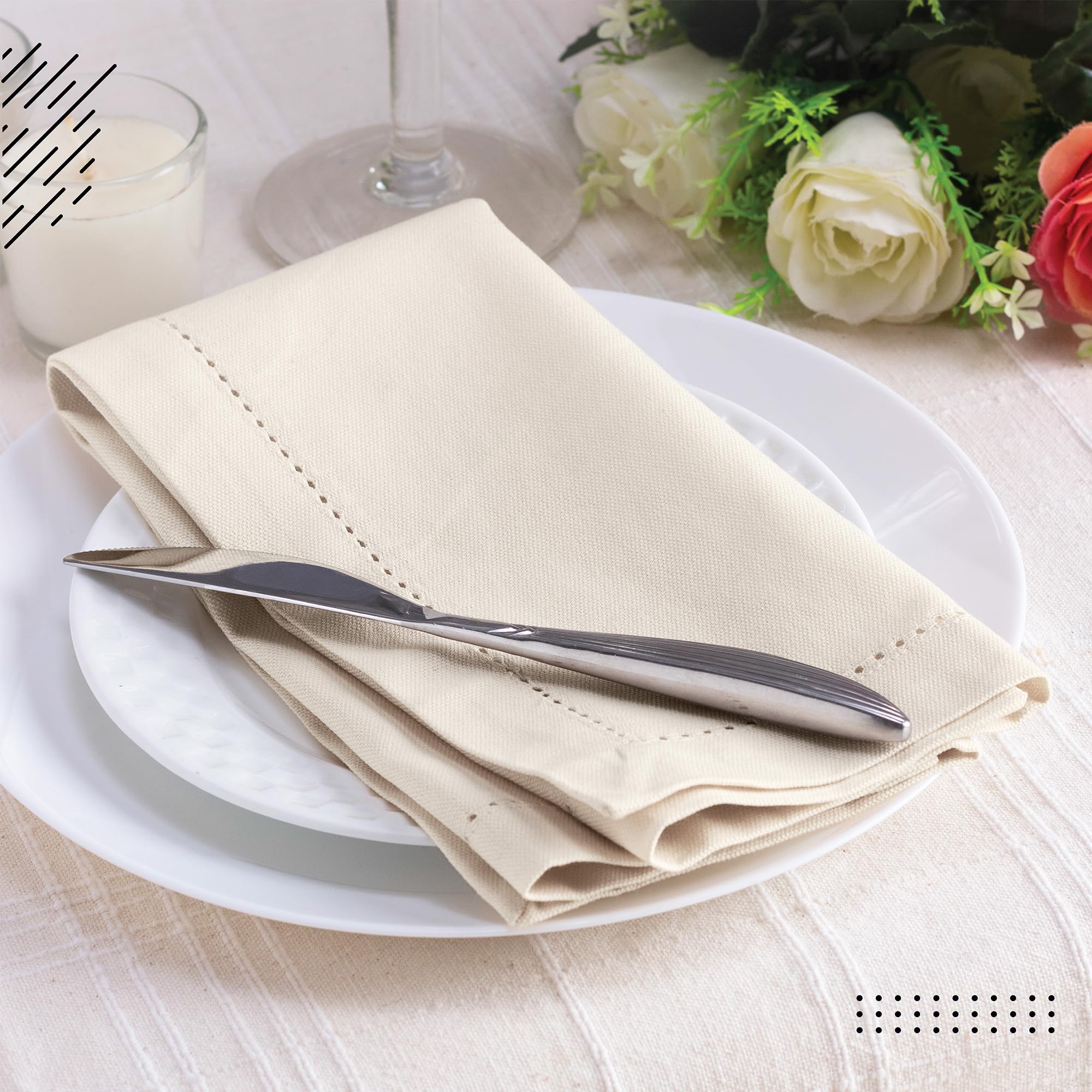 Encasa Homes 100% Cotton Hemstitched Dining Table Napkins Of Size 17 X 17 Inch (Square) - Natural - Set Of 4 | Perfect For Party