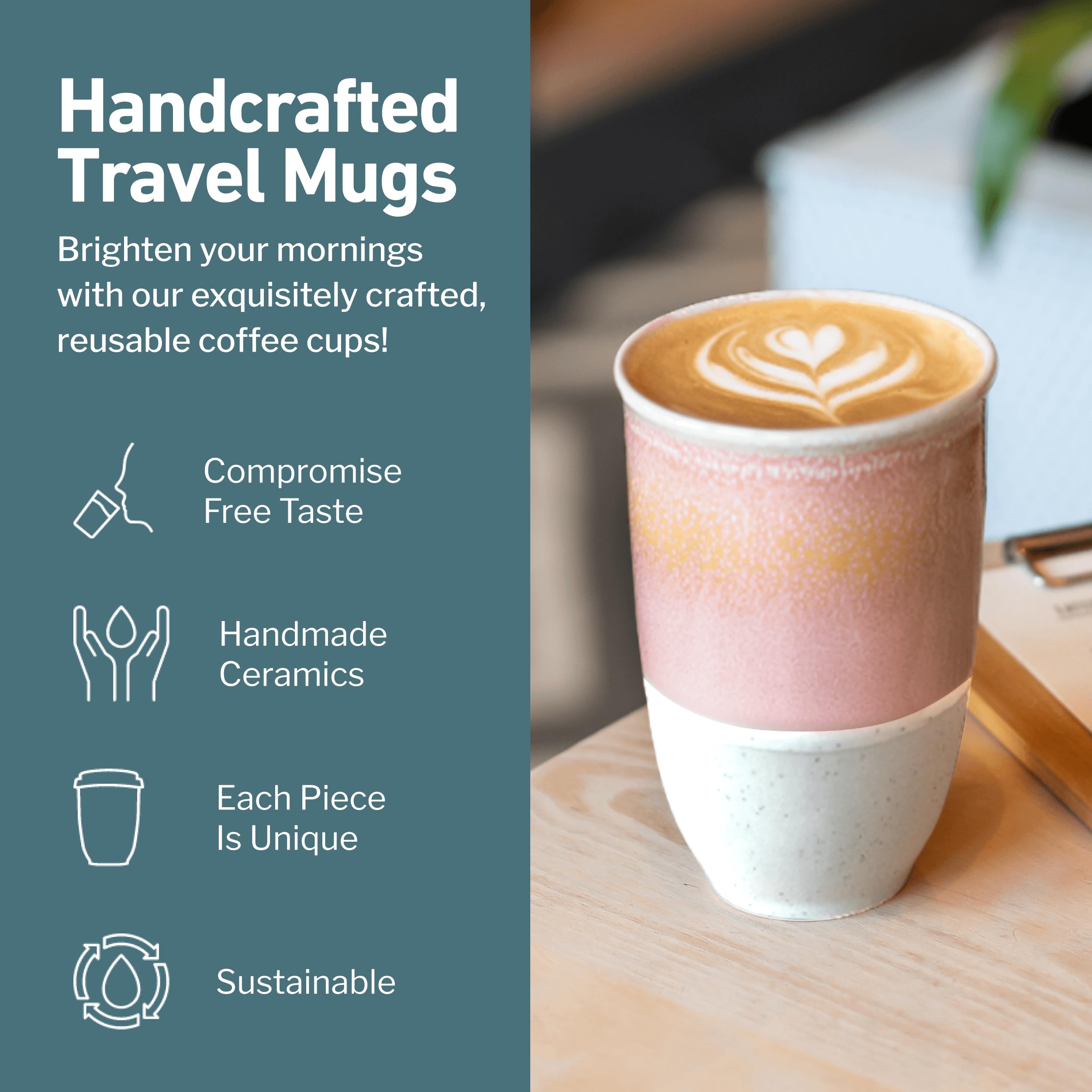 NOVA CERAMICS Travel Mug - Travel Coffee Mug - Iced Coffee Cup Unique to Go Mug - Microwave & Dishwasher Safe Coffee Pink Tumble