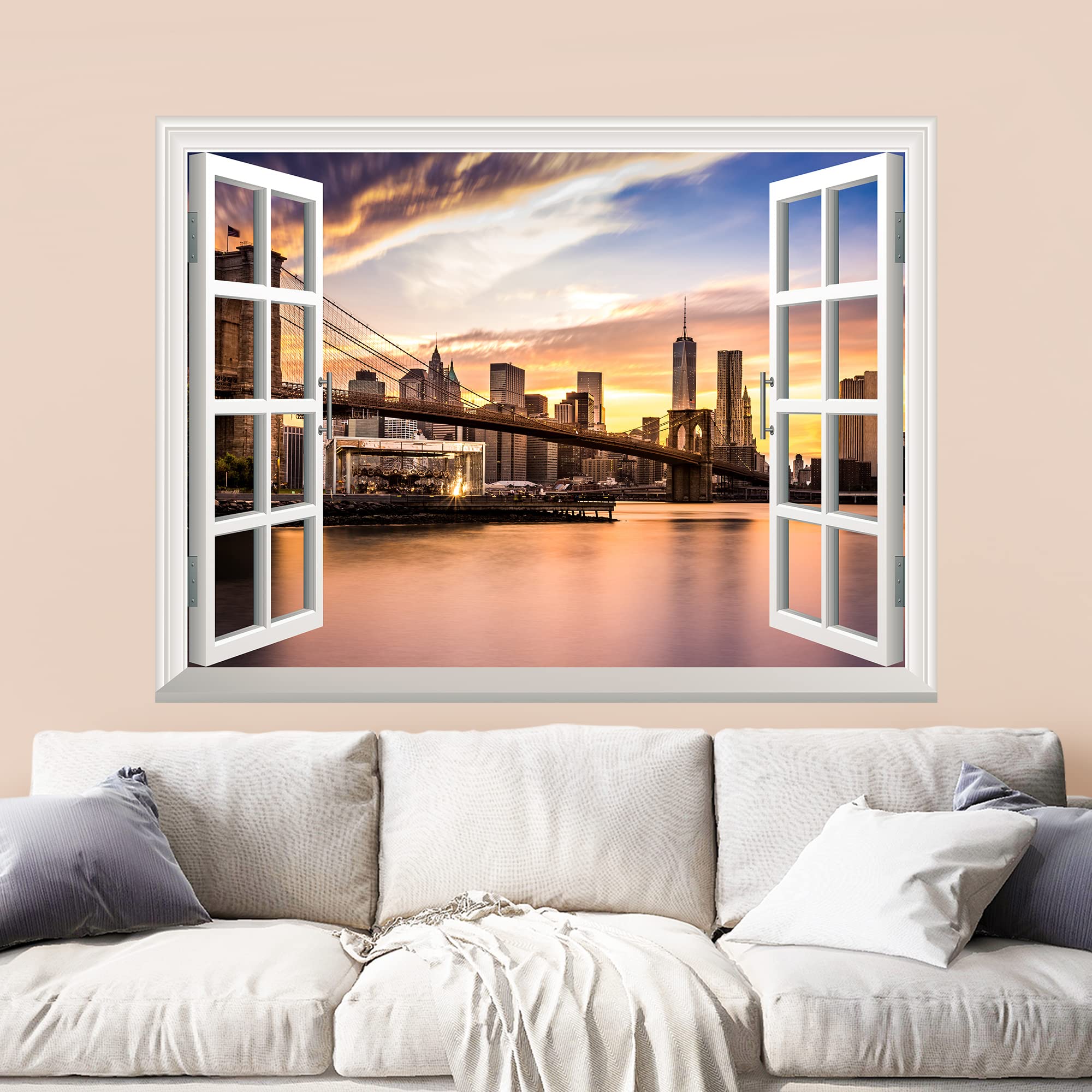 wall26 Peel and Stick Wallpapaer -Collage - | Removable Large Wall Mural Creative Wall Decal (36''x48''  Brooklyn Bridge)