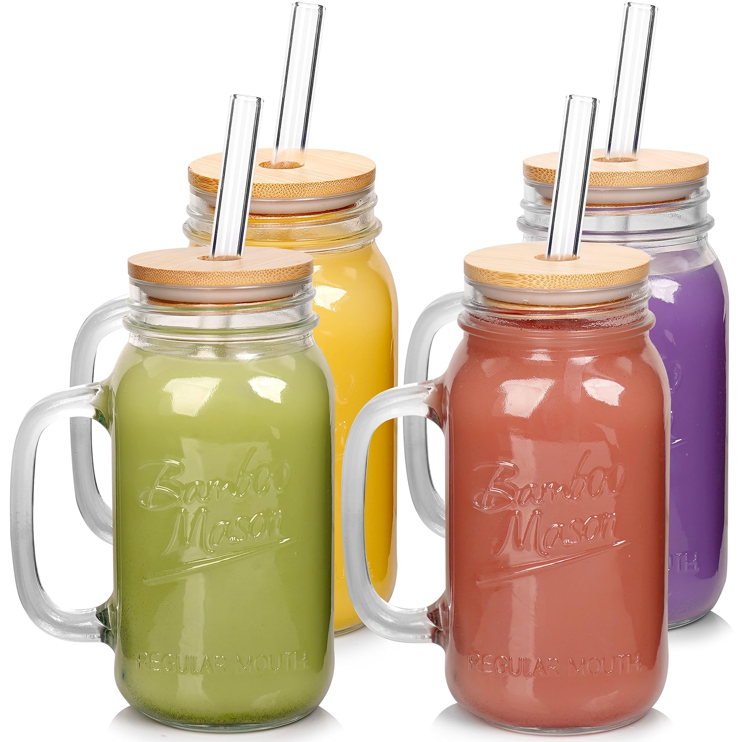 ANOTION Mason Jars Tumbler with Handle - Glass Cups with Lids and Straws Drinking Glasses Coffee Mug Glasses Drinking Set Iced C