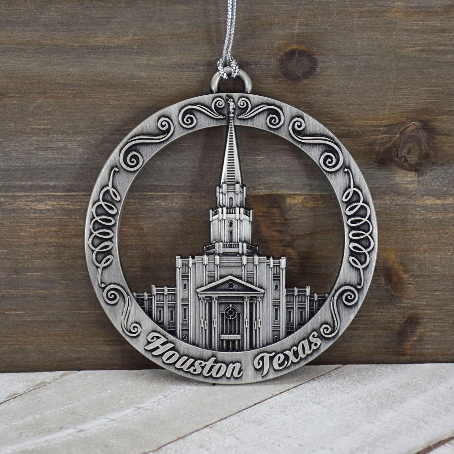LDS Temple Ornament by Ringmasters | Antique Silver-Finish Hanging Ornament | LDS Missionary Ornament Exchange Ideas, (Houston T