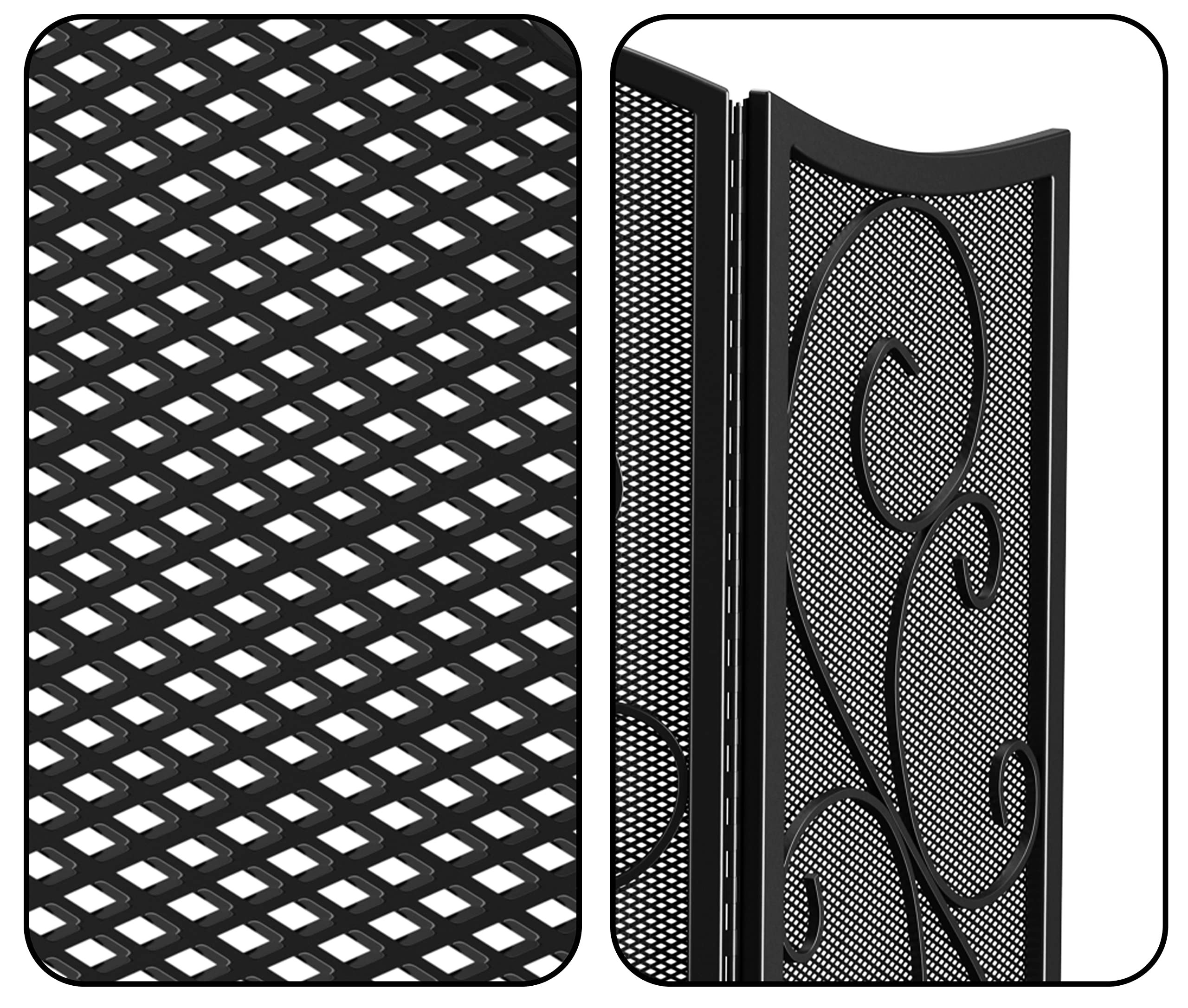 Fire Beauty Fireplace Screen 3 Panel Wrought Iron Black Metal 48 ''(L) x30(H) Spark Guard Cover(Black)