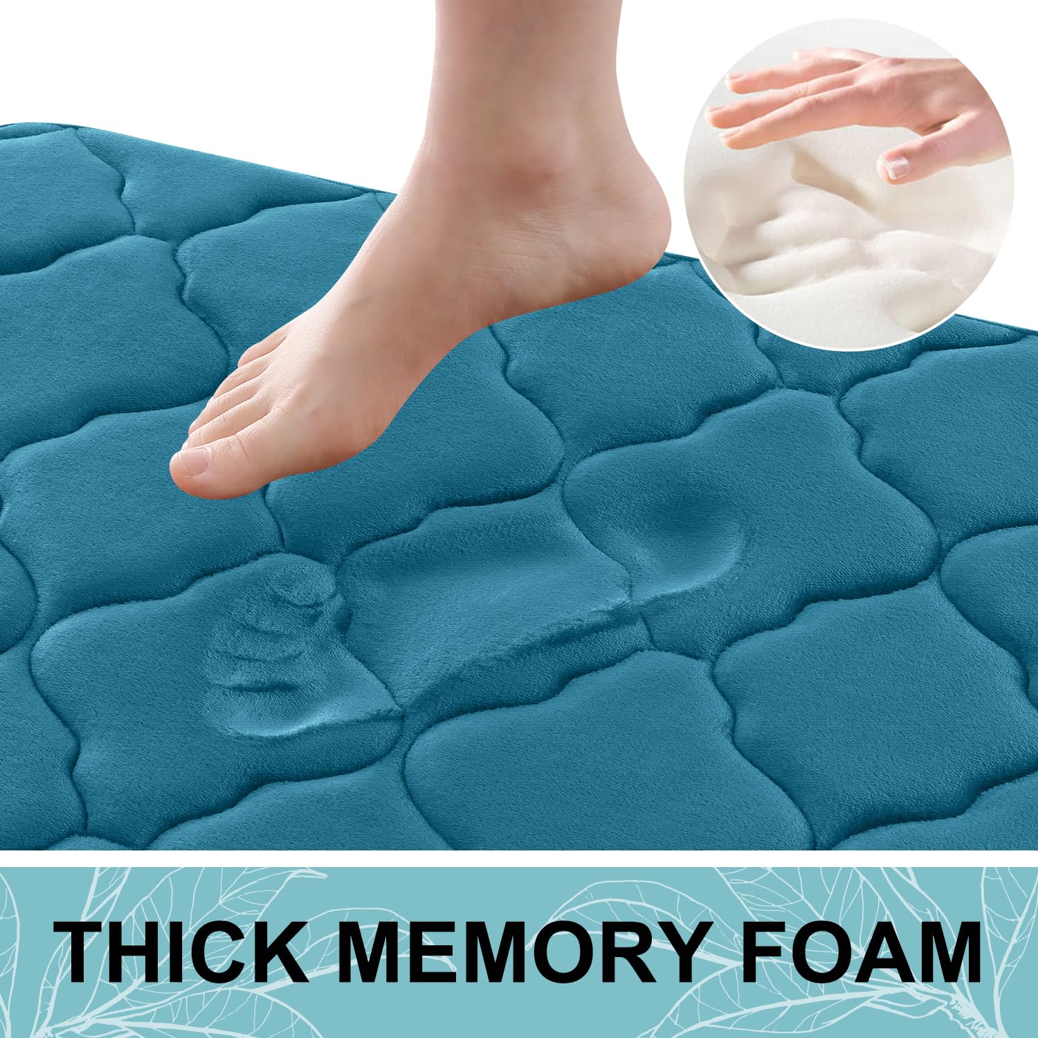 OLANLY Memory Foam Bath Mat Rug 47x17  Ultra Soft Non Slip and Absorbent Bathroom Rug  Machine Wash Dry  Comfortable  Thick Bath Rug Carpet for Bathroom Floor  Tub and Shower  Peacock Blue
