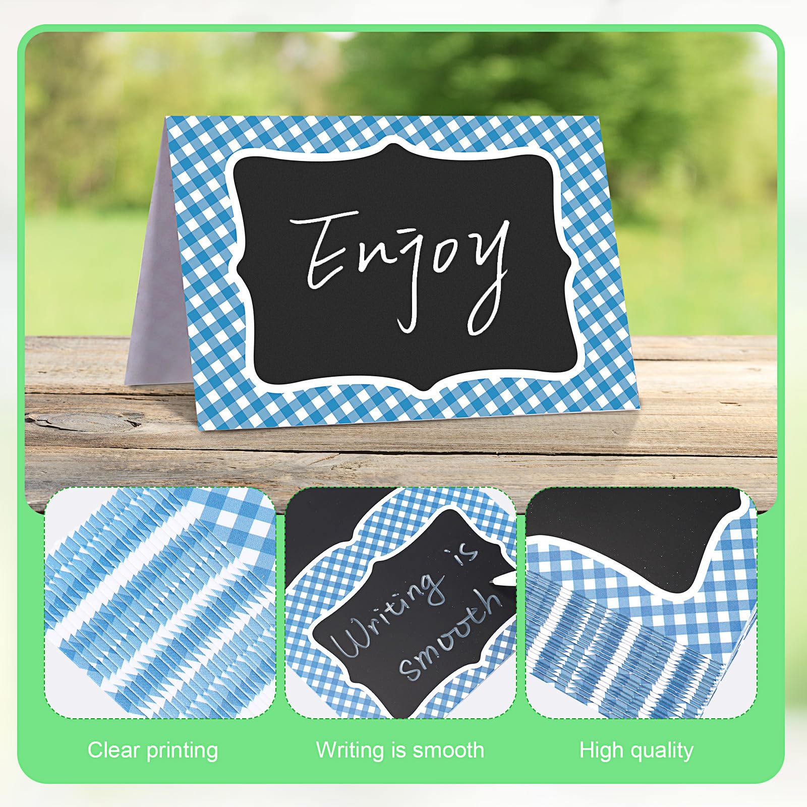 TaoBary 24 Pcs Blue Gingham Party Decoration Supplies Table Centerpiece 6x4 Inch Chalkboard Tent Card Food Label Christmas Winte
