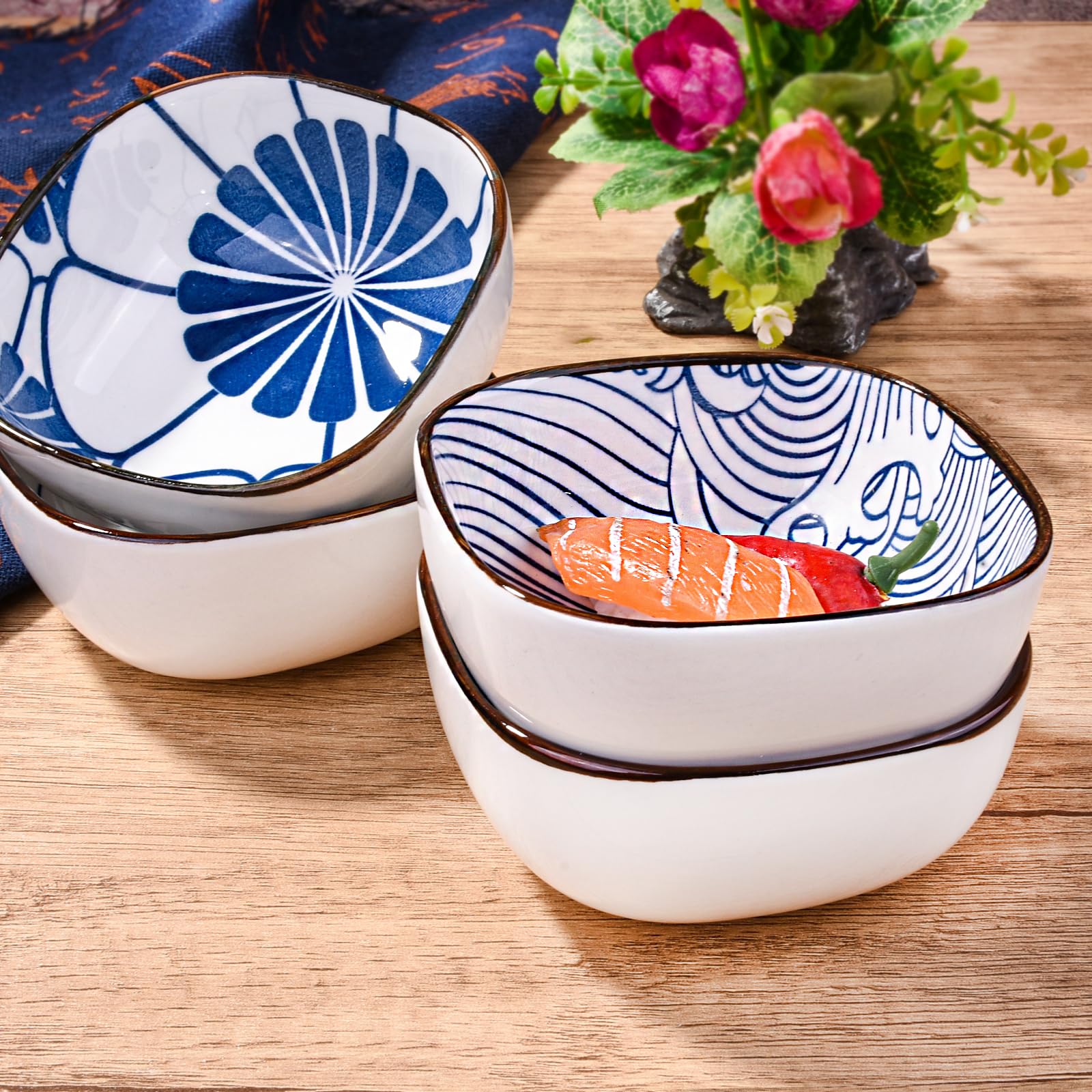 Cerficer Japanese Style Ceramic Dipping Bowls, Side Dishes For Sushi,Sauce,Snack And Soy,Blue And White Pinch Bowls For Kitchen