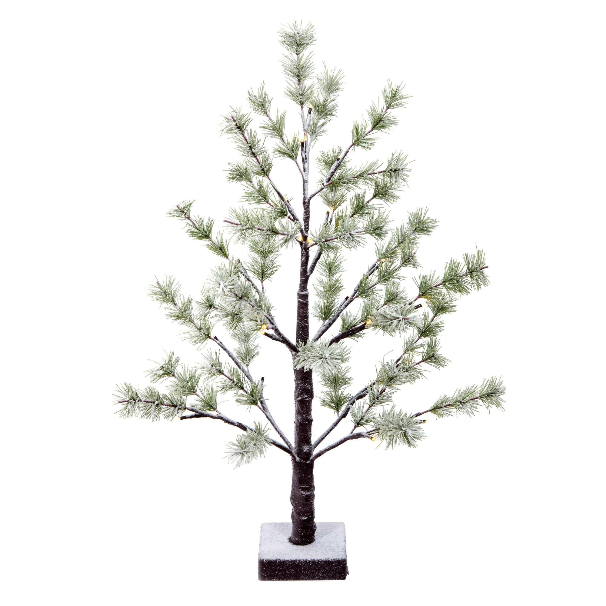 Vickerman 2' Green Frosted Mini Pine Twig Tree, Battery Operated Warm White 3mm Wide Angle LED Lights.