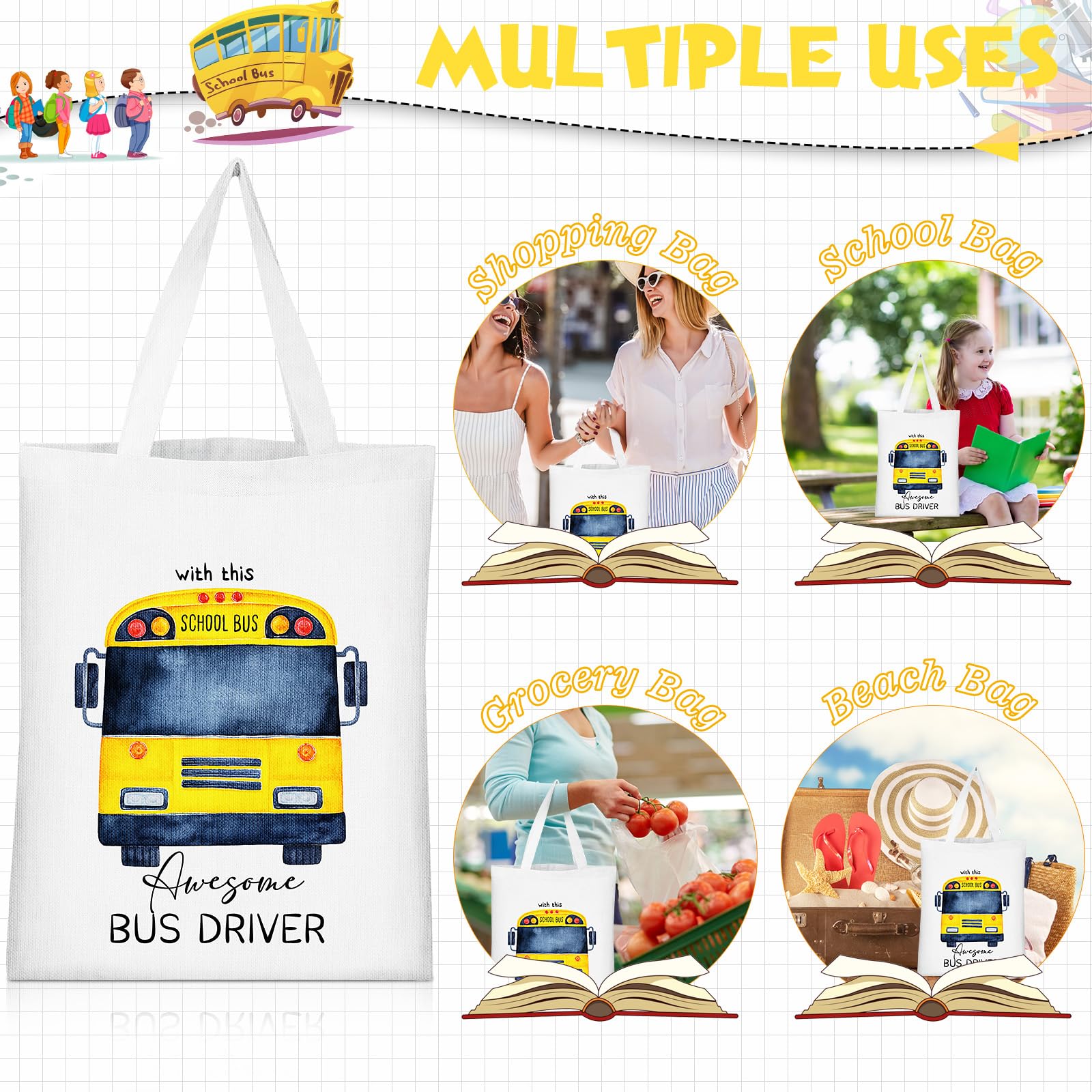 Unittype 4 Pieces School Bus Driver Appreciation Gifts Bus Driver Tote Bags Bulk Girls Makeup Bags Back To School Gifts Thank Yo