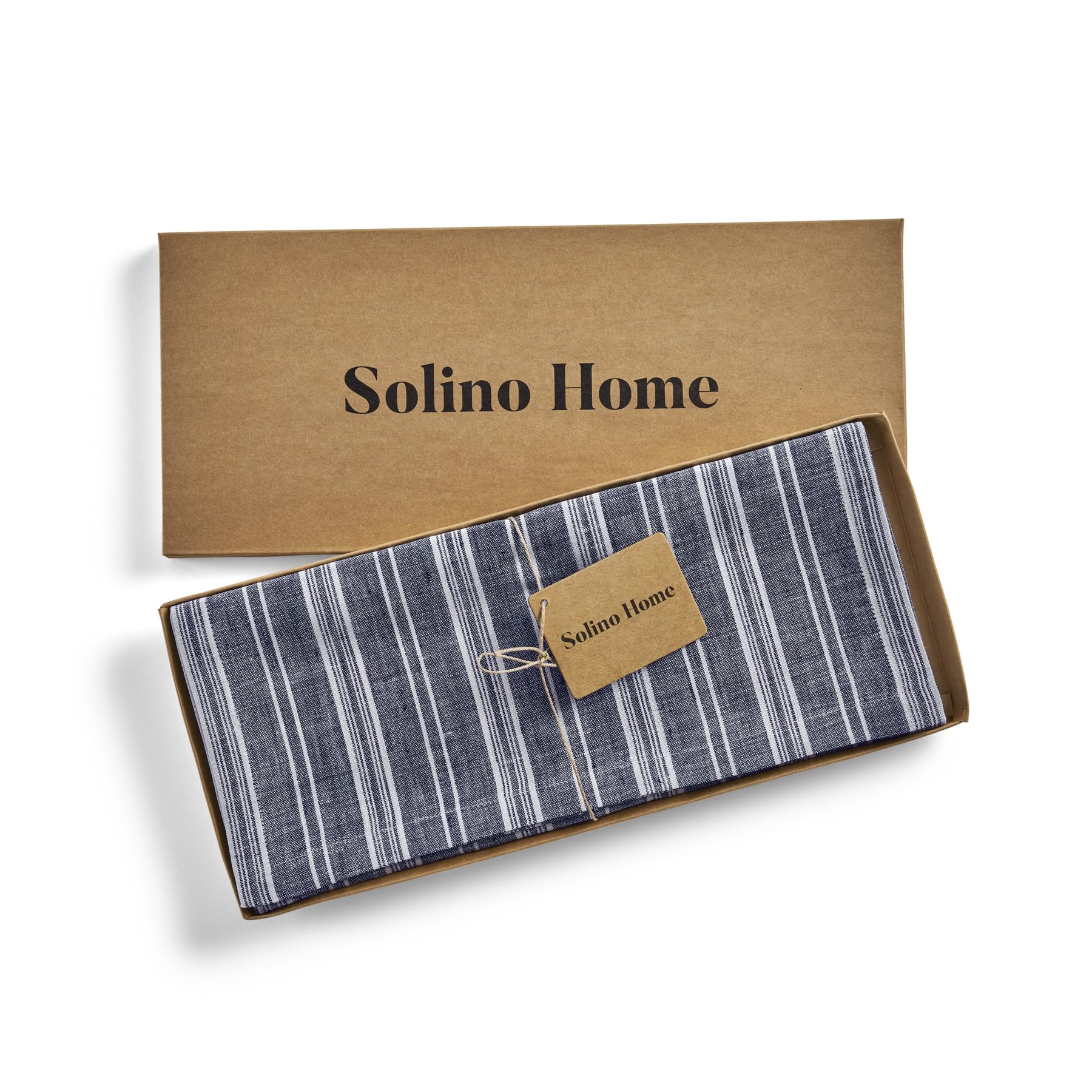 Solino Home Stripe Linen Table Runner 108 Inches Long - 100% Pure Linen Navy And White Dining Table Runner 14 X 108 Inch Ideal F