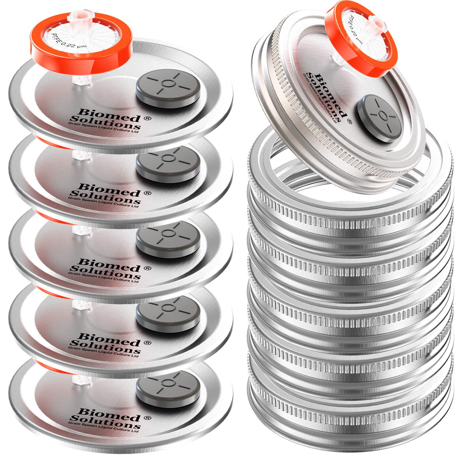 6Pcs Regular Mouth Liquid Culture Lid,Split-Type Grain Spawn Cultivation Mason Jar Lid With 0.22Um Ptfe Syringe Filter & 20Mm Se