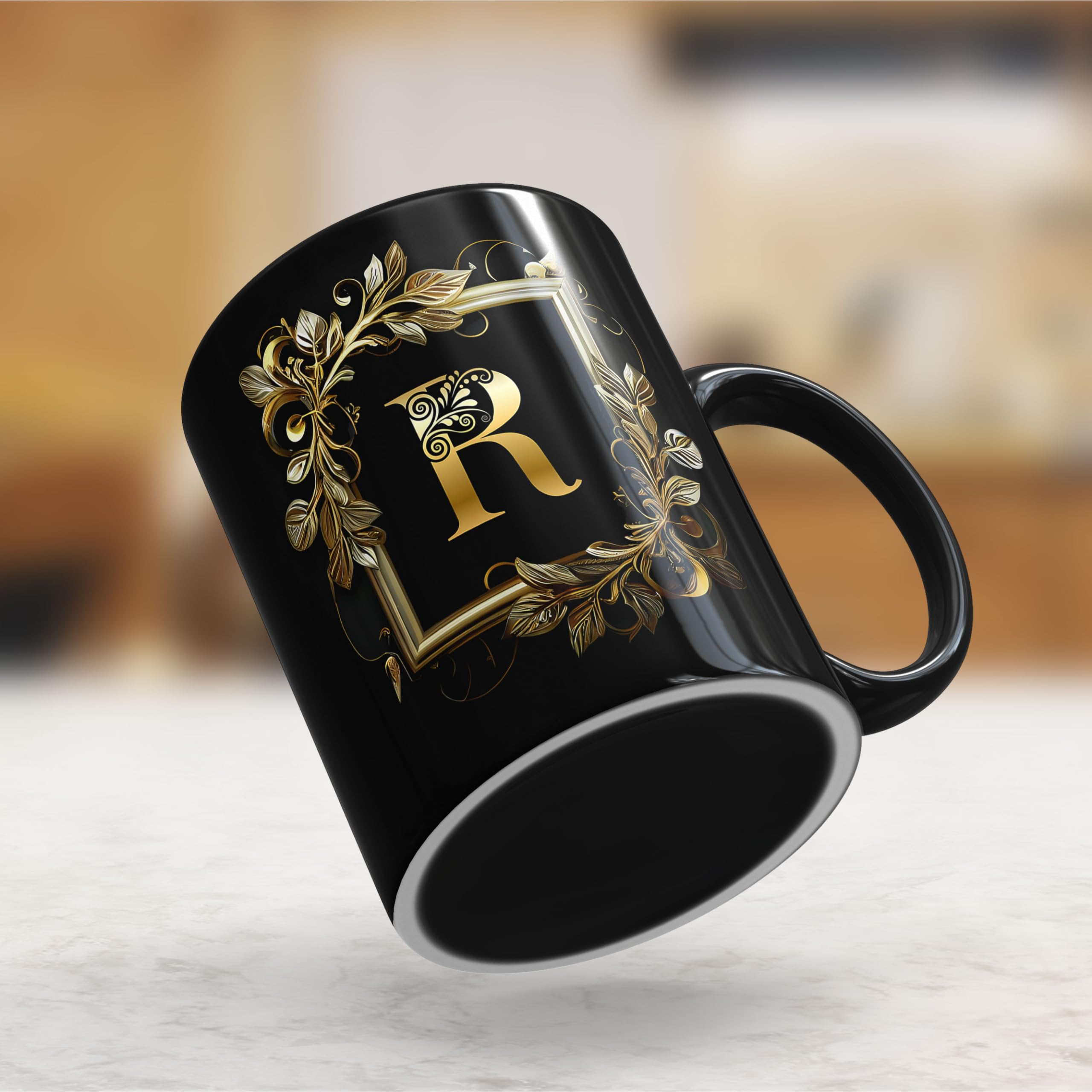 Gift Arcadia Golden Floral Alphabet Letter R Printed Coffee Mug Gift For Girl, Boy,Wife,Husband,Girlfriend Boyfriend,Kids,Brothe