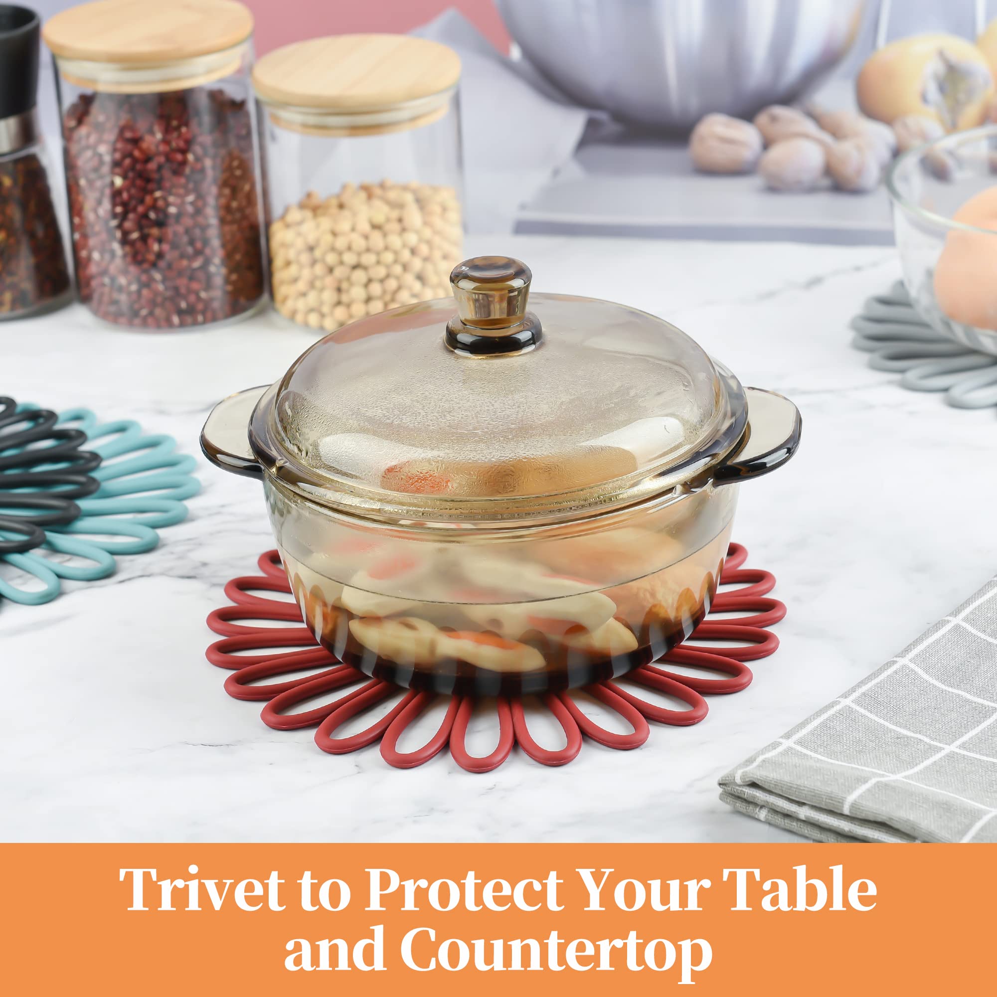 Kalsreui Trivets For Hot Dishes, Silicone Trivet Hot Pads For Kitchen Counter, Intricately Carved Silicone Trivets For Hot Pots