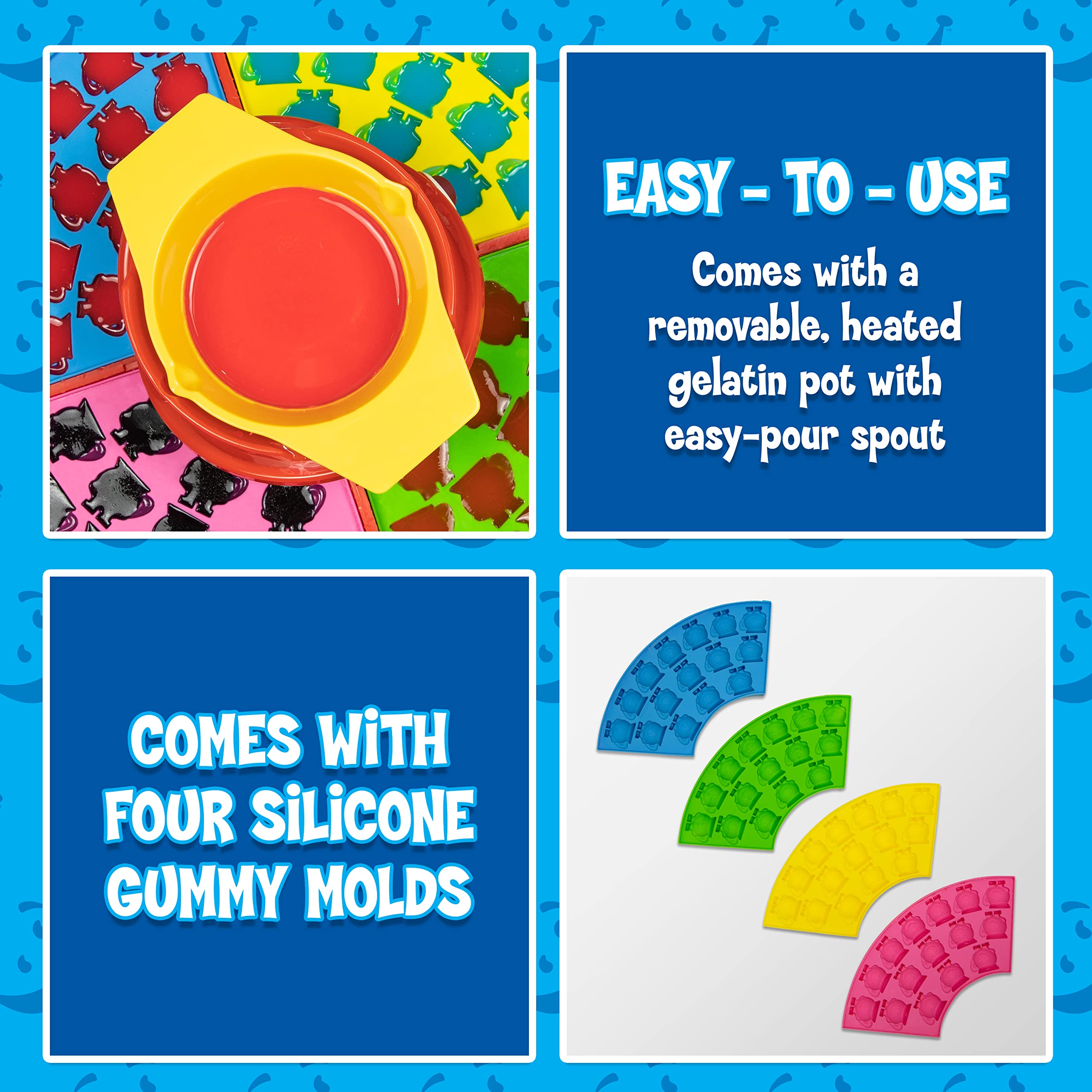 Nostalgia Kool-Aid Electric Gummy Maker, Gummy Candy Machine With 4 Silicone Molds, Heated Base & Melting Pot For Gelatin Mixtur