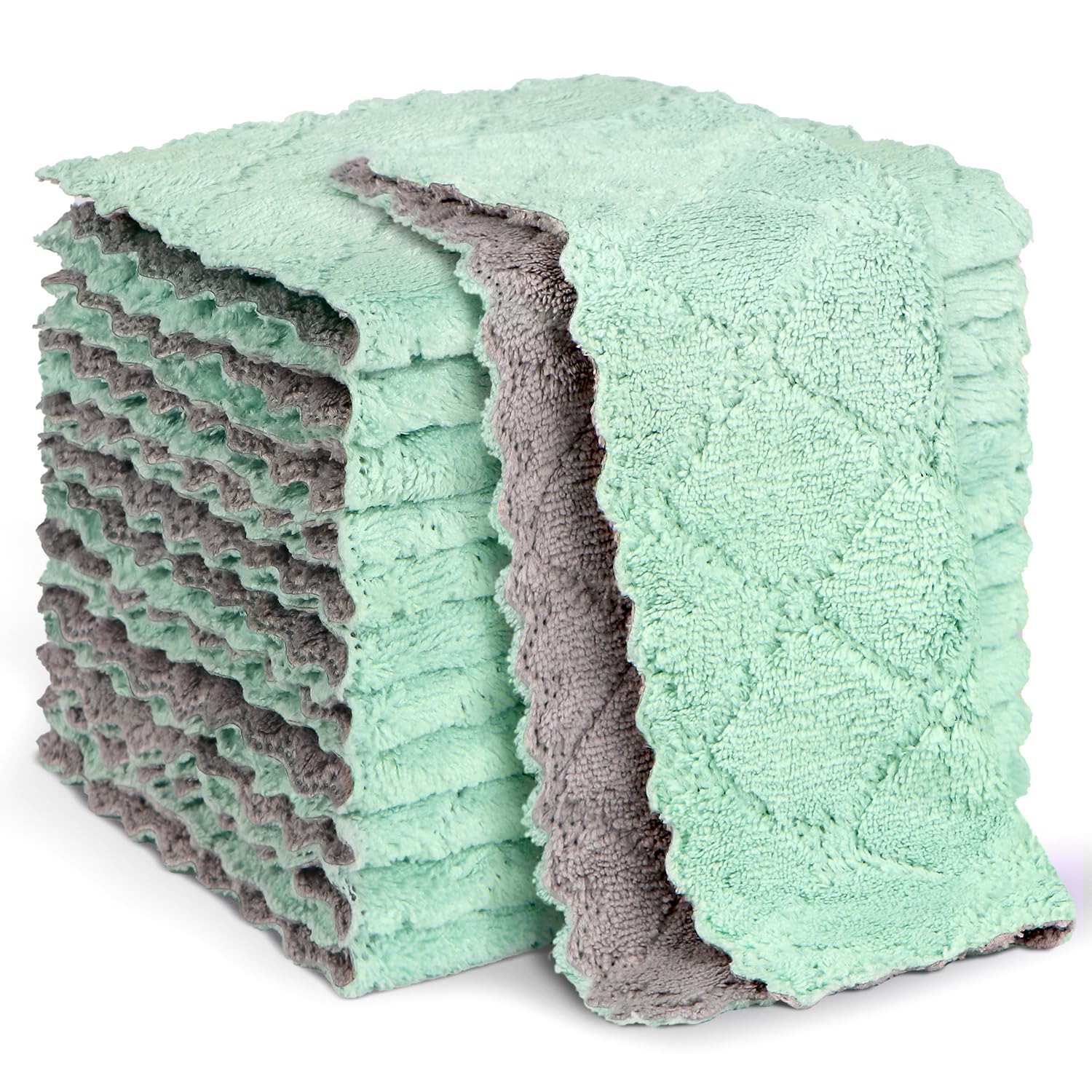 Aidea Kitchen Dish Cloth - 12 Pack, Super Absorbent Coral Fleece Dish Cloths, No Odor Reusable Dish Rags, Premium Microfiber Cle