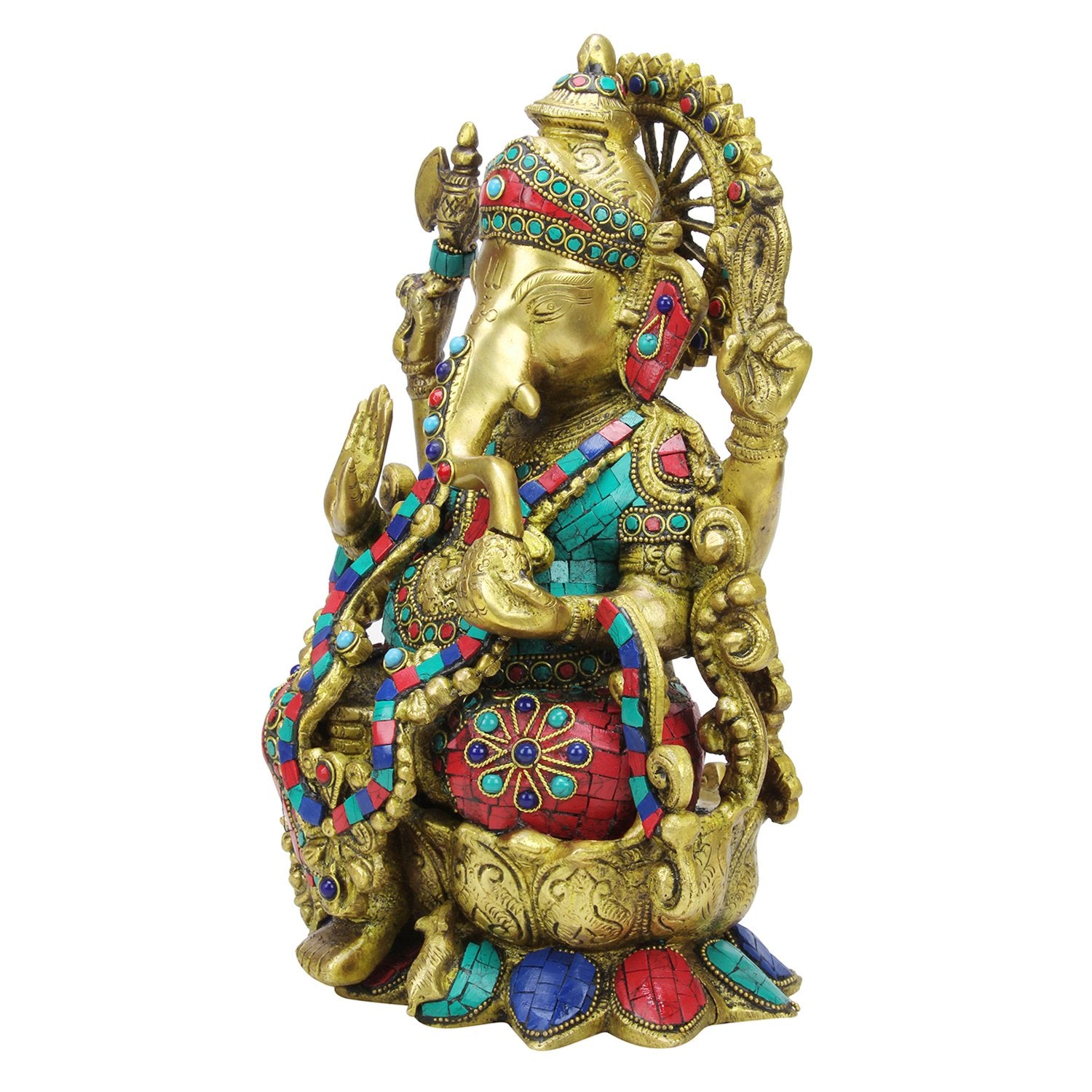 Artvarko Large Brass Ganesha Sitting On Lotus Flower Base Statue Ganesh Murti For Home Dcor Office Ganpati Idol 12 Inches