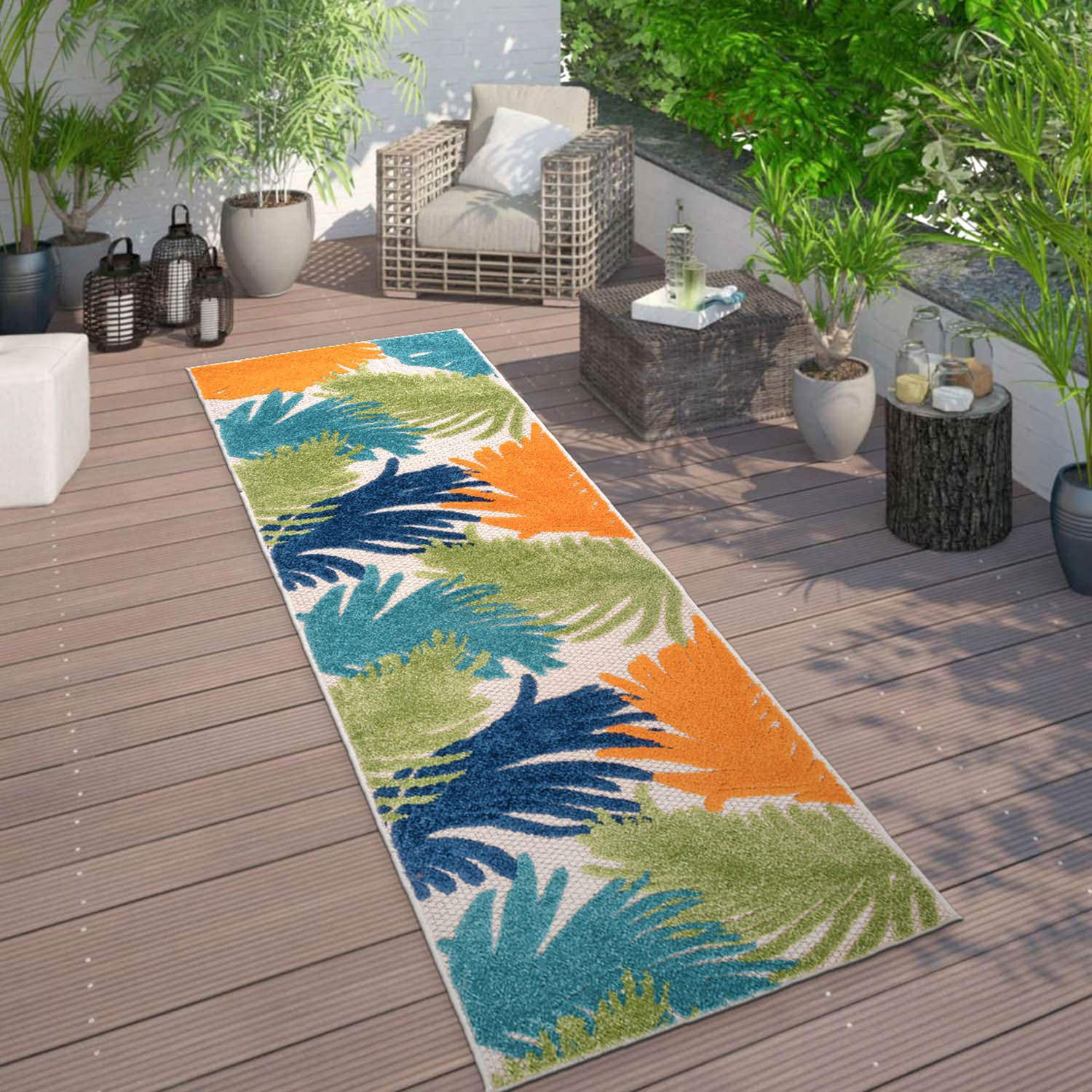 Rugshop Lucca Contemporary Floral Indoor/Outdoor Runner Rug 2 x 7 Multi