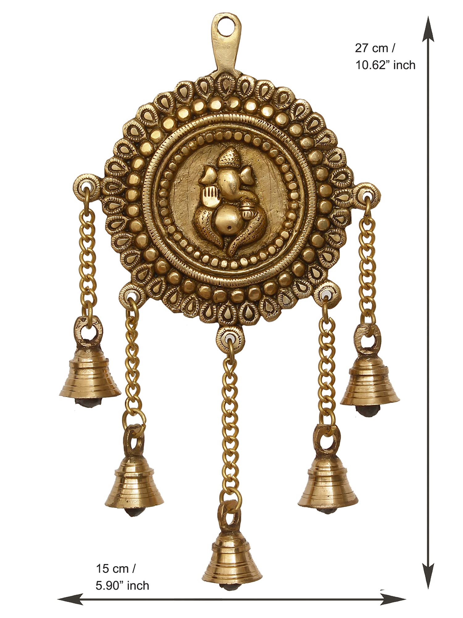 Ecraftindia Golden Brass Decorative Ganesha Wall Hanging Art With 5 Bells | Lord Ganesha Statue Decorative Showpiece For Wall De