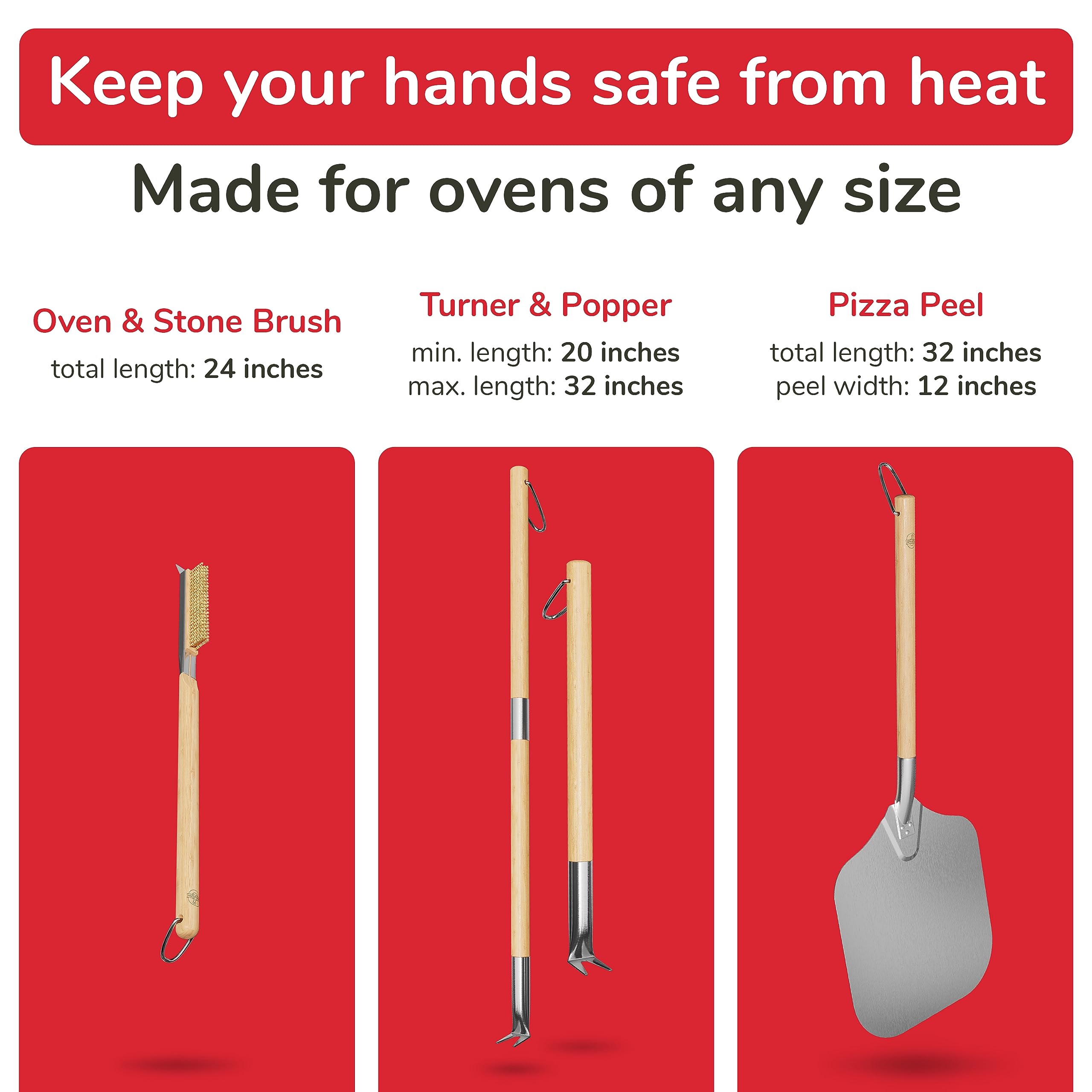 Senwosa Pizza Oven Accessories Kit: Pizza Peel 12 Inch + Turner + Oven Brush & Stone Scraper Bundle - Tools & Supplies Set - Com