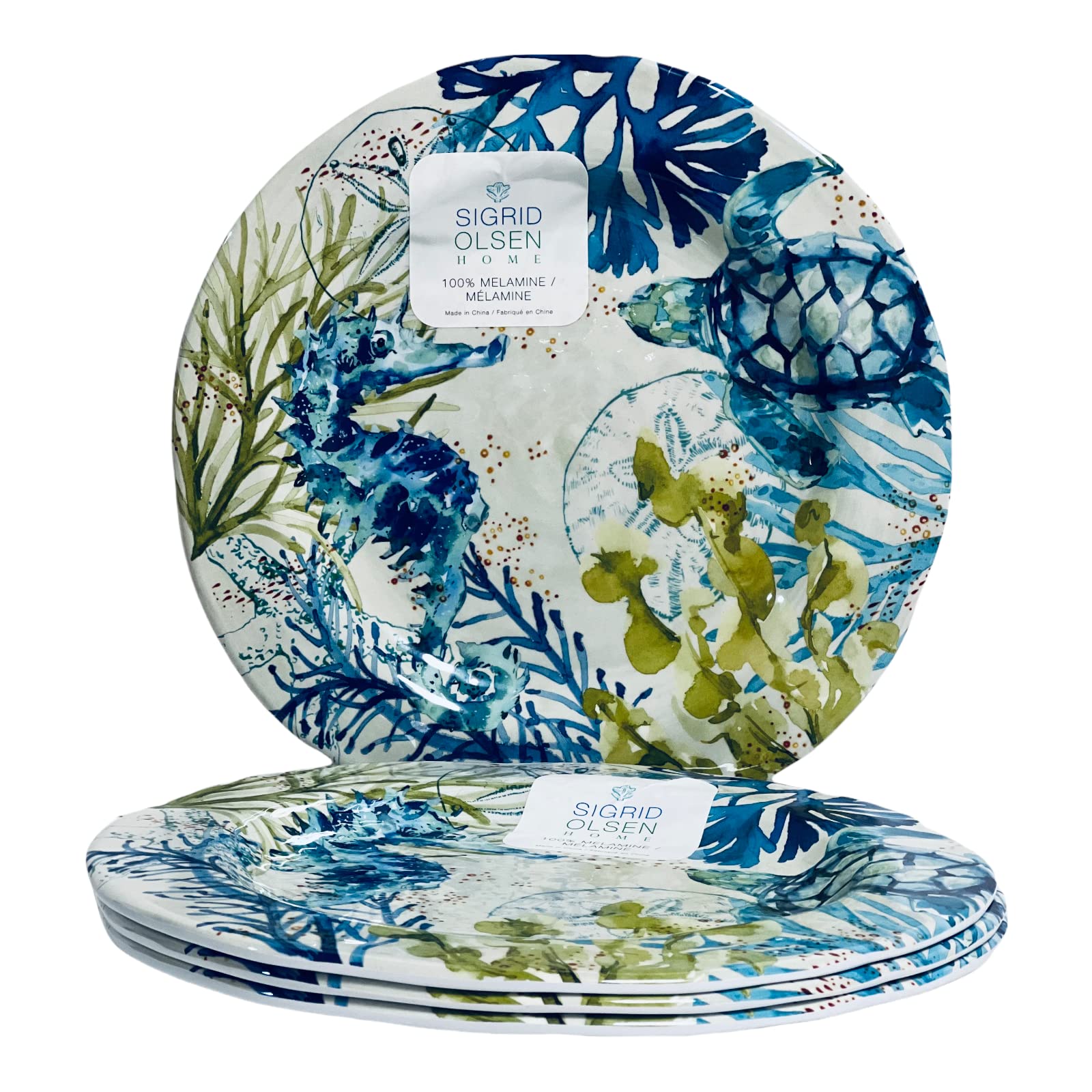 Sigrid Olsen Sea Turtle Ocean Life Seahorse Coral Dinner Plates Set Of 4 Melamine,Multicolor