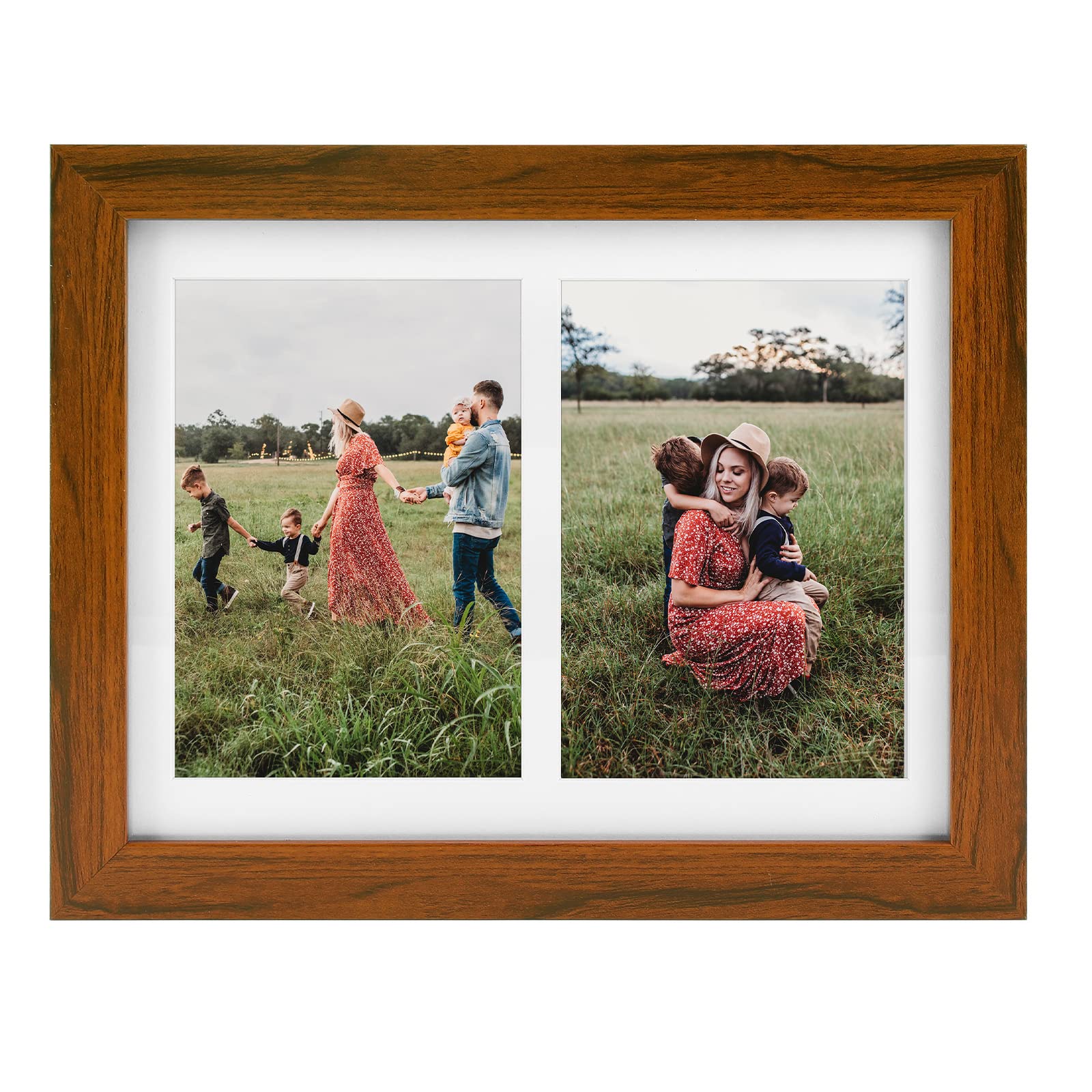 Golden State Art, 8.5x11 Brown Wooden Picture Frame - White Mat for 2-5x7 Photos or 8.5x11 Certificate Without Mat - Real Glass 
