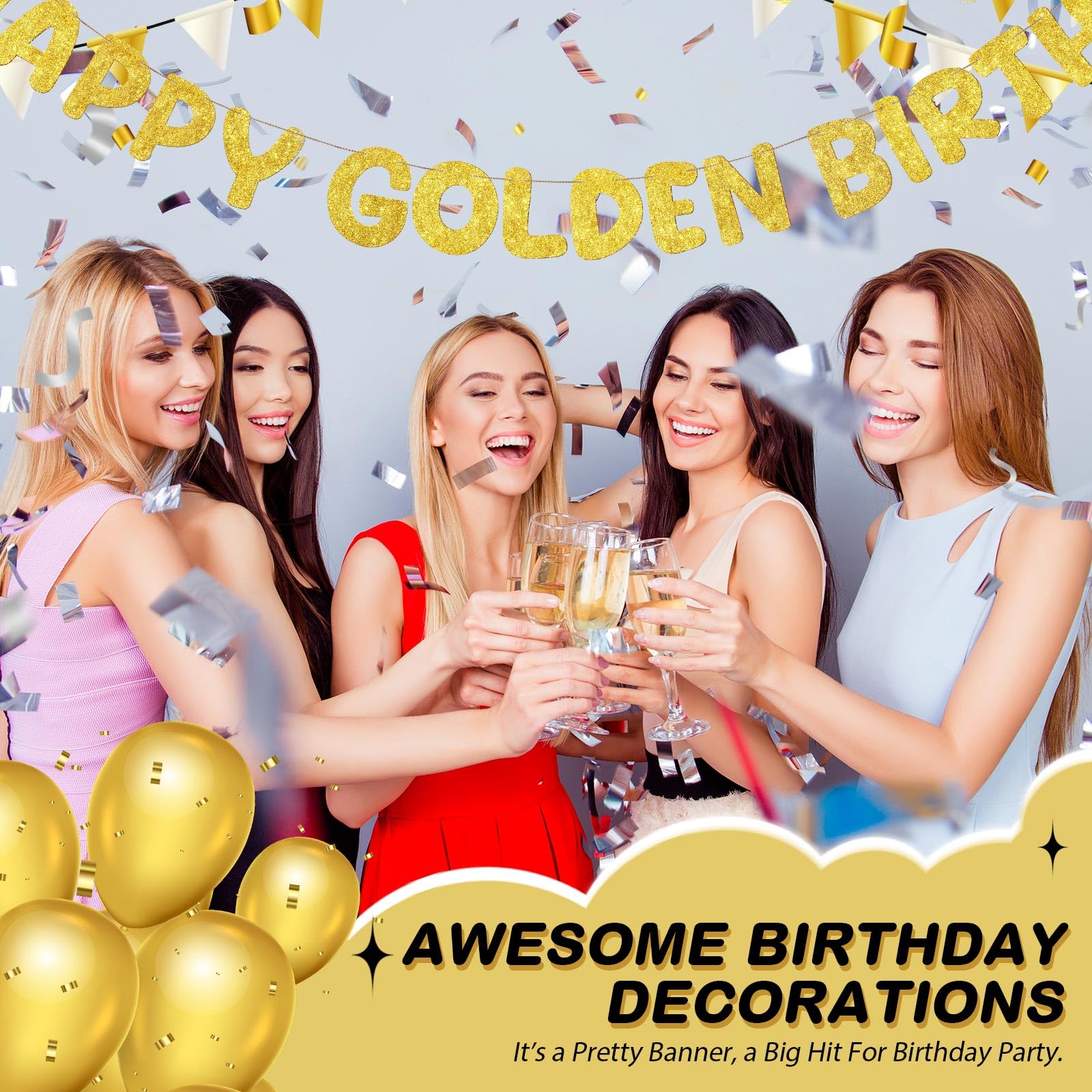 Fulmoon Pre Strung Happy Golden Birthday Banner Glitter Stay Golden Party Decorations for 5th, 21st, 24th, 25th, 28th, 30th, 50t