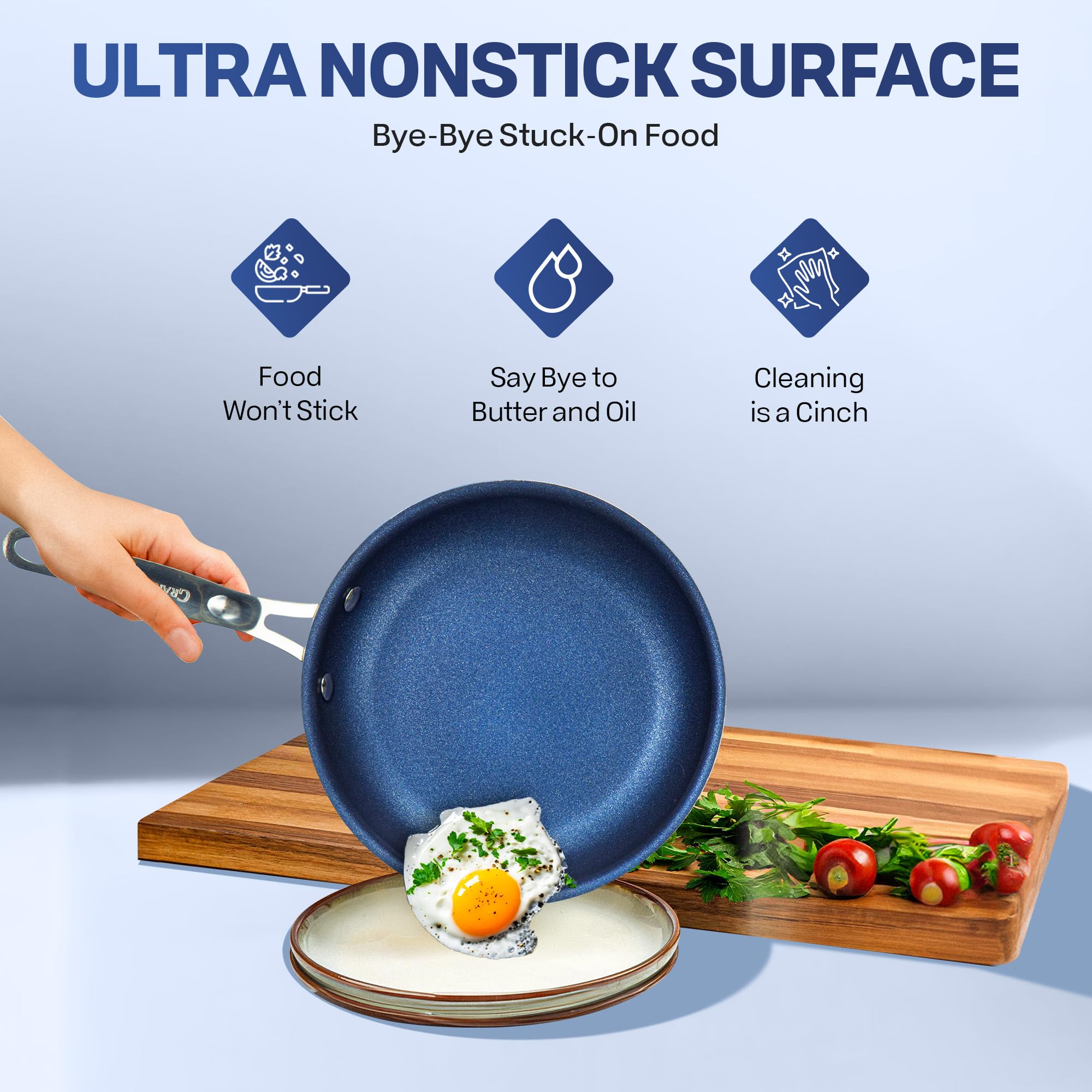Granitestone 20 Pc Non-Stick Cookware Set, PFOA Free, Blue, Includes Pots, Pans, and Bakeware, Oven & Dishwasher Safe