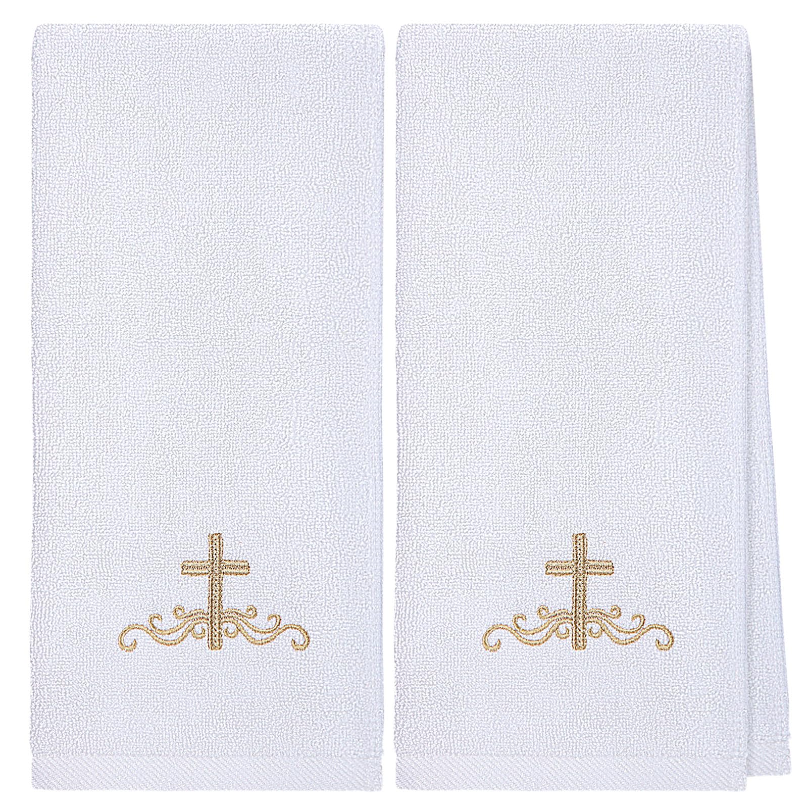Buryeah 2 Pcs Baby Baptism Towel Baby Baptism Terrycloth Embroidered Hand Towels For Baby Gift