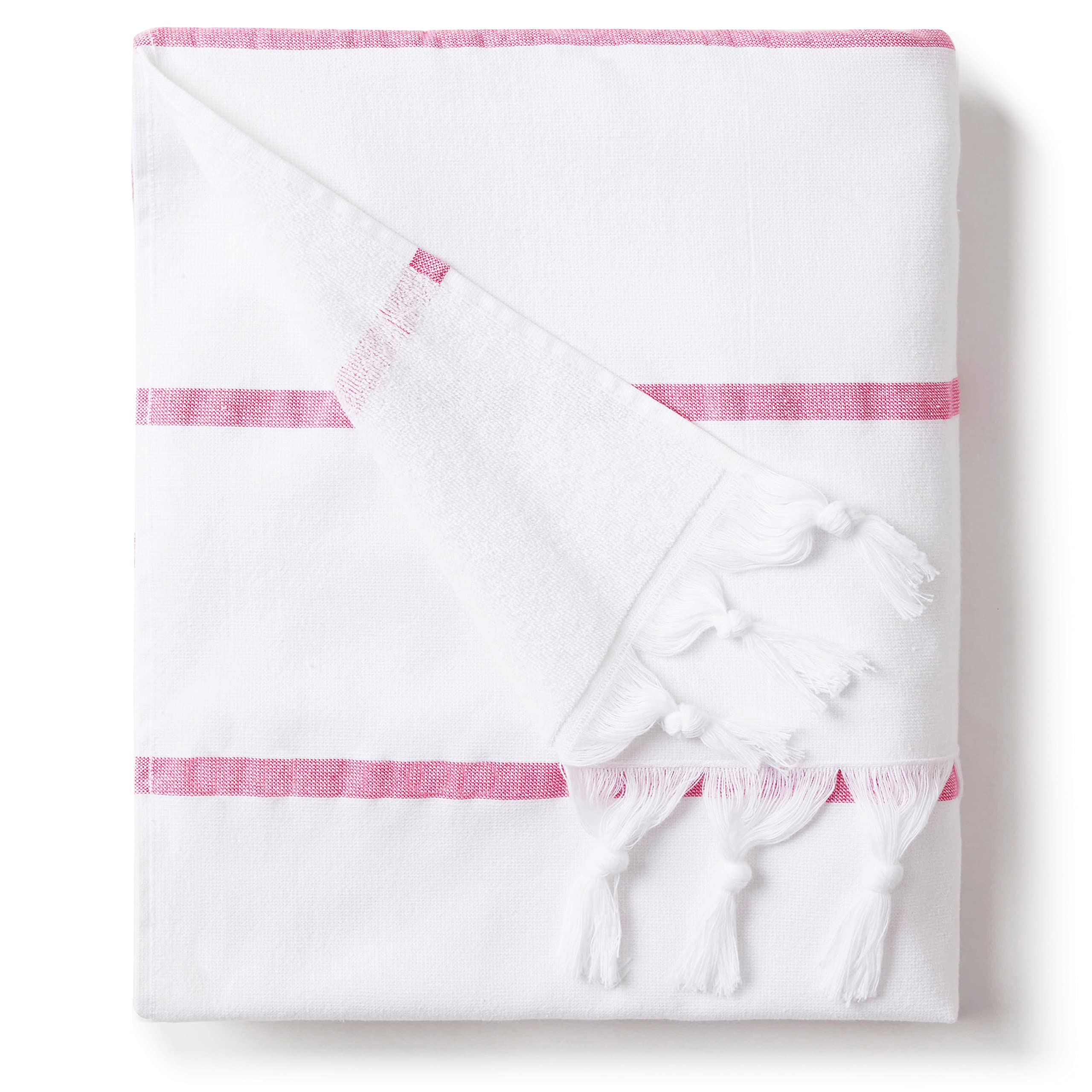 Laguna Beach Textile Co. Soft Turkish Fouta Beach Towel - Flamingo Pink Stripe, 400 Gsm