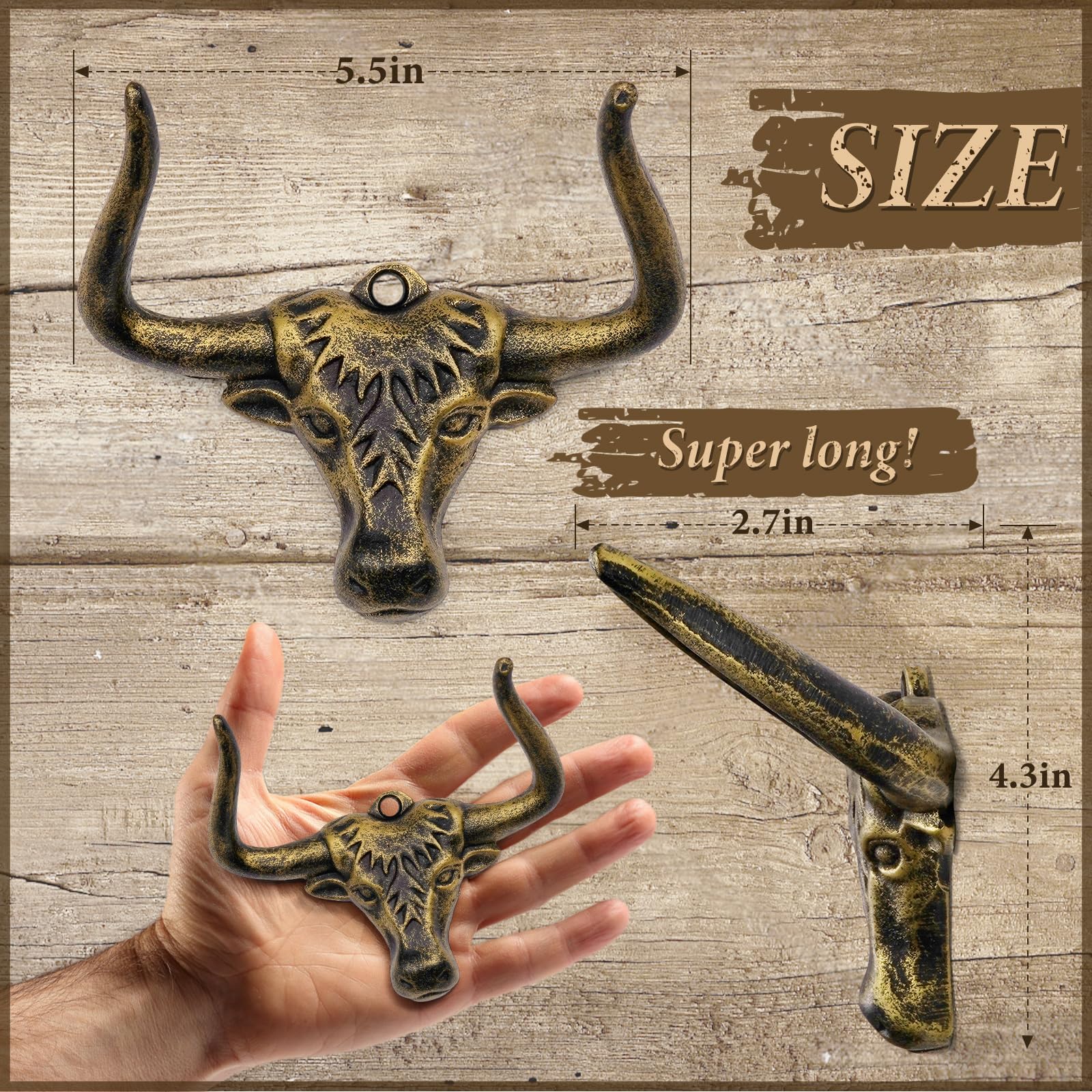 Filano Cowboy Hat Rack For Wall 2 Pack Modern Metal Cowboy Hat Holder Cast Iron Hat Hanger Western Longhorn Hooks Storage And Di