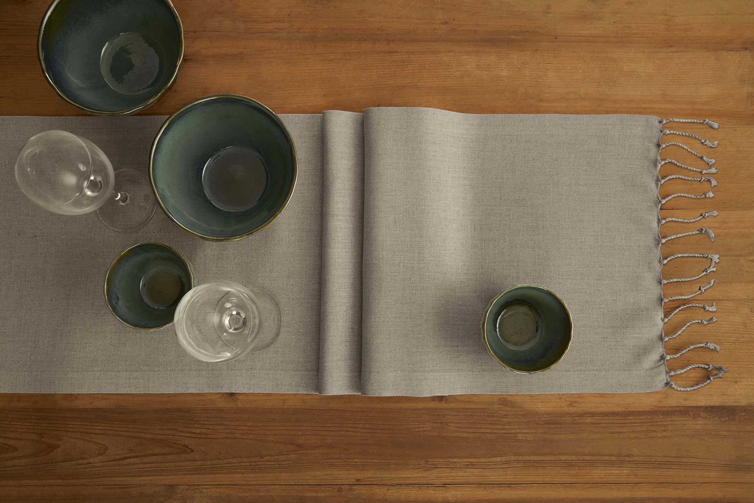 Solino Home Linen Farmhouse Table Runner 14 X 72 Inch - Natural, 100% Pure Linen Twisted Tassel Table Runner For Spring, Summer