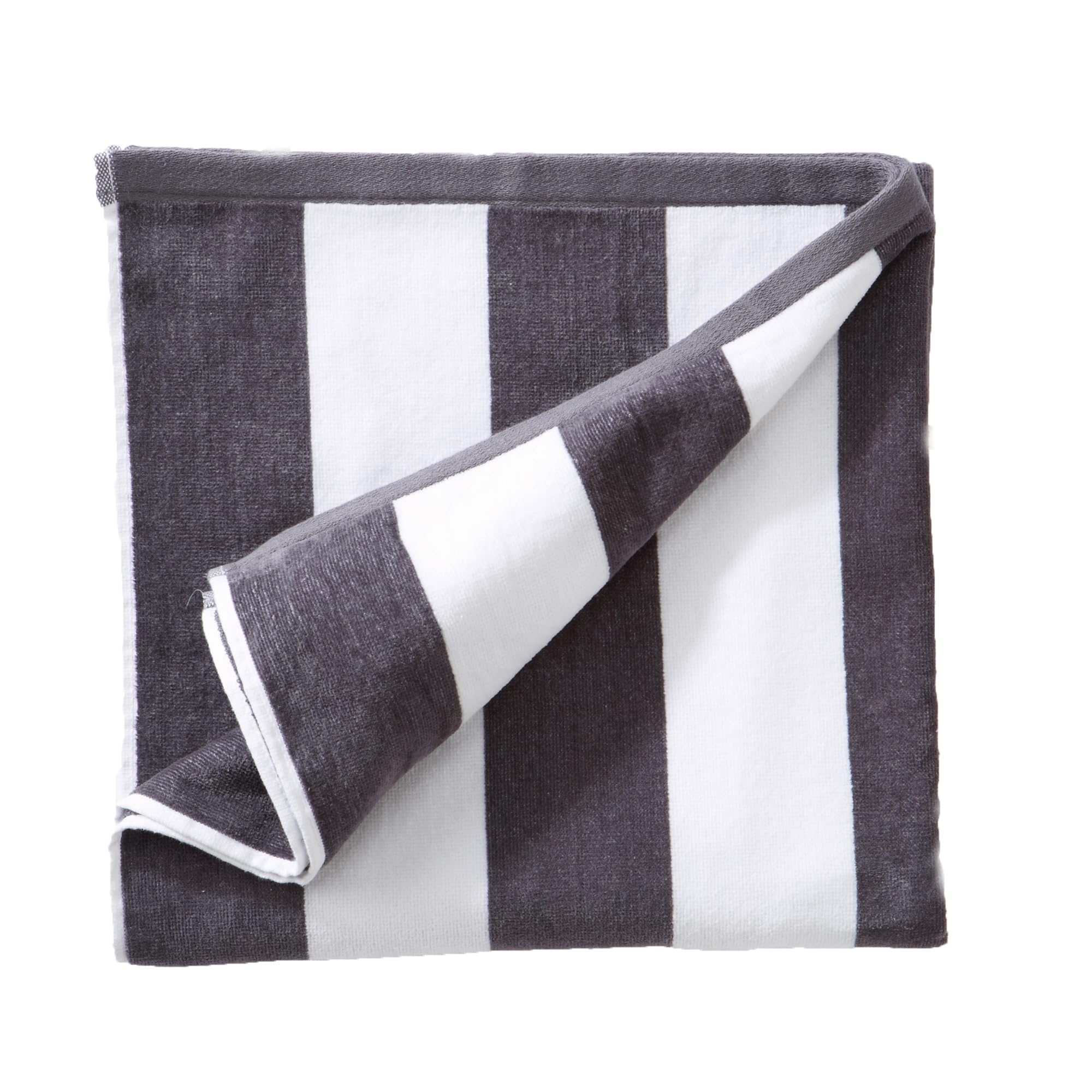 Great Bay Home 100% Cotton Velour Oversized Beach Towel | Grey Cabana Stripe Pool Towels | Quick Dry, Large Swim Towels for Adul