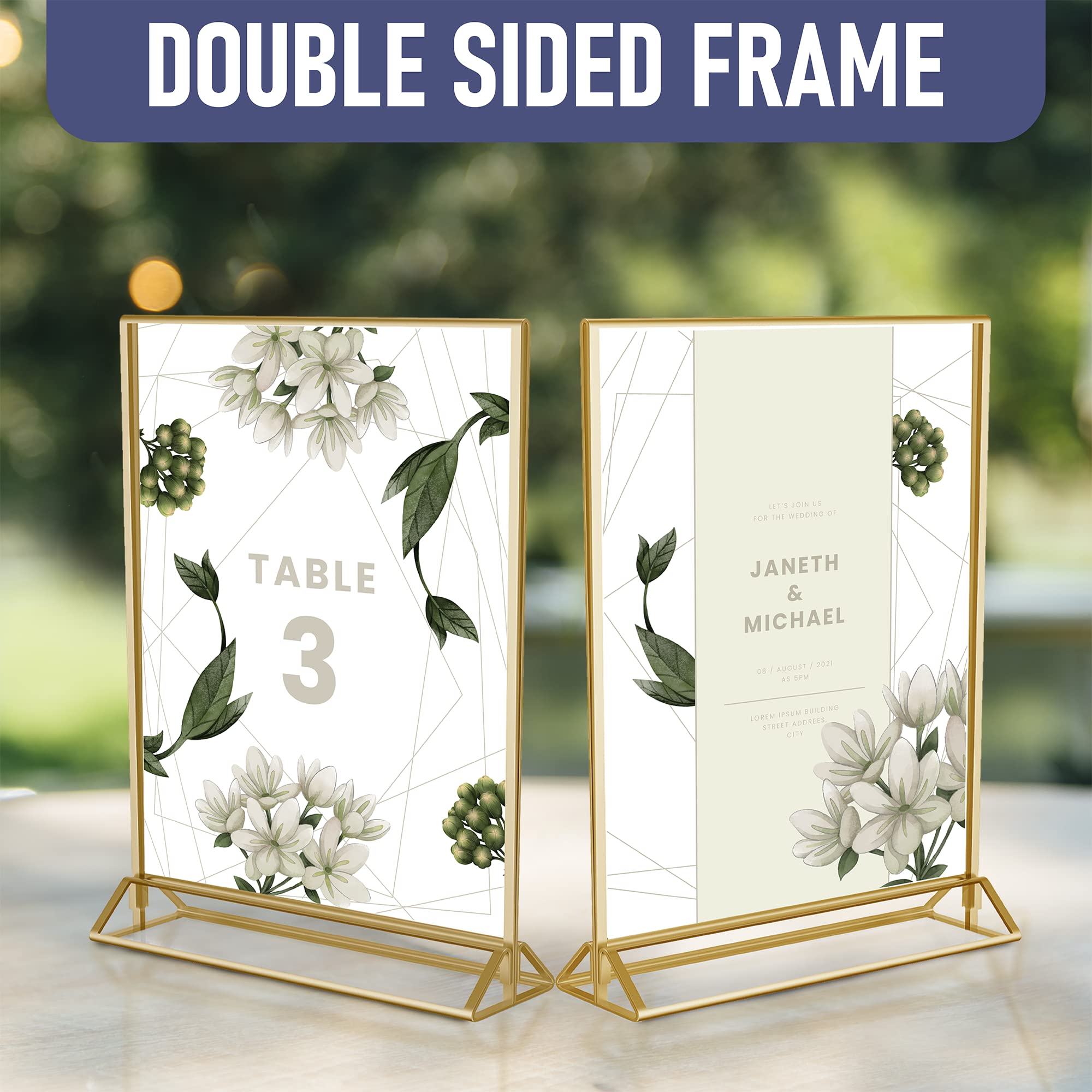 Gold Picture Frames Double Sided - 6 Pack - 8.5x11 Acrylic Gold Table Number Holders  Clear Easel Table Stands for Signs  Gold Frames for Wedding Table Numbers  Menu Holder  Photo Frame