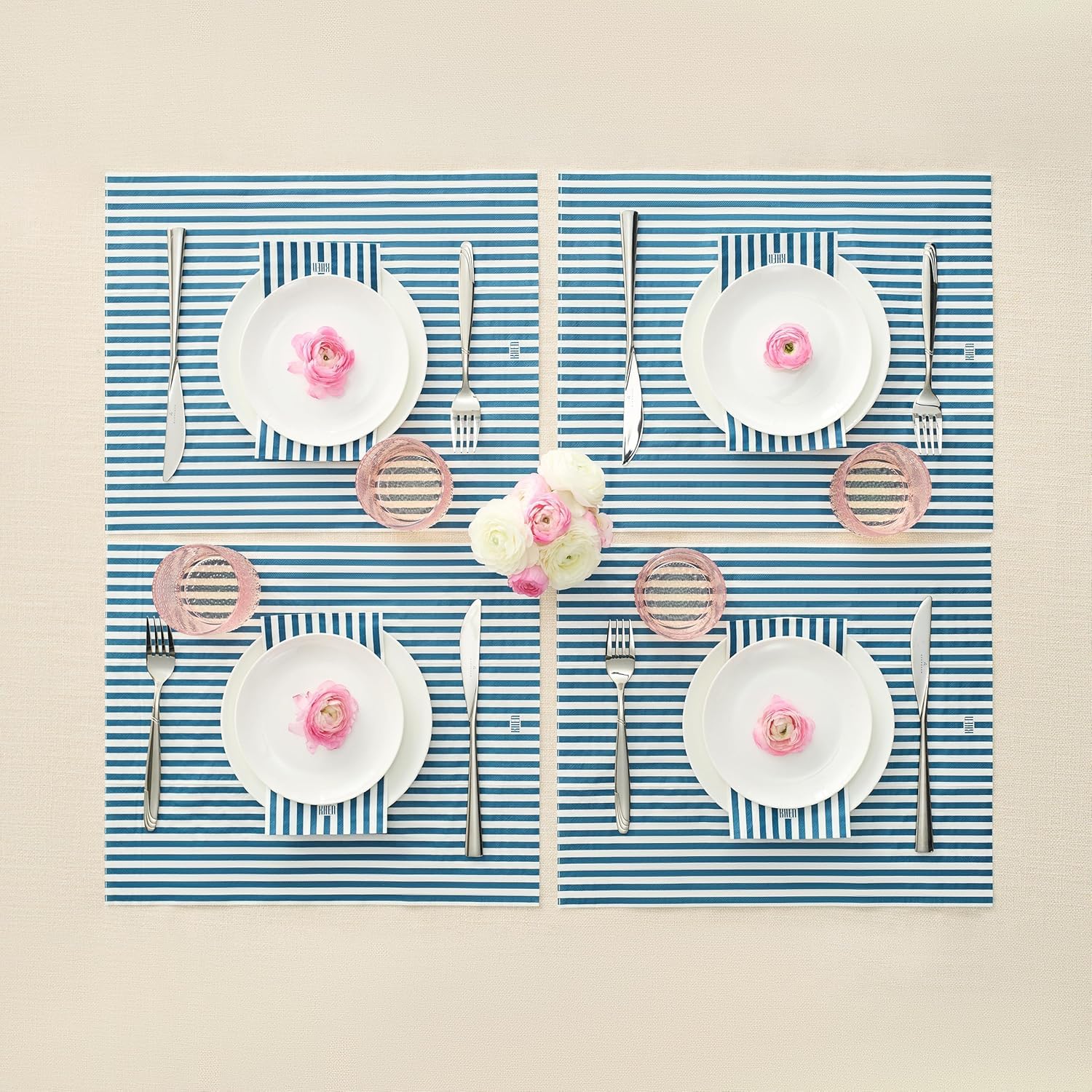 Tonal Striped Disposable Napkin Blue Set of 50 Pieces