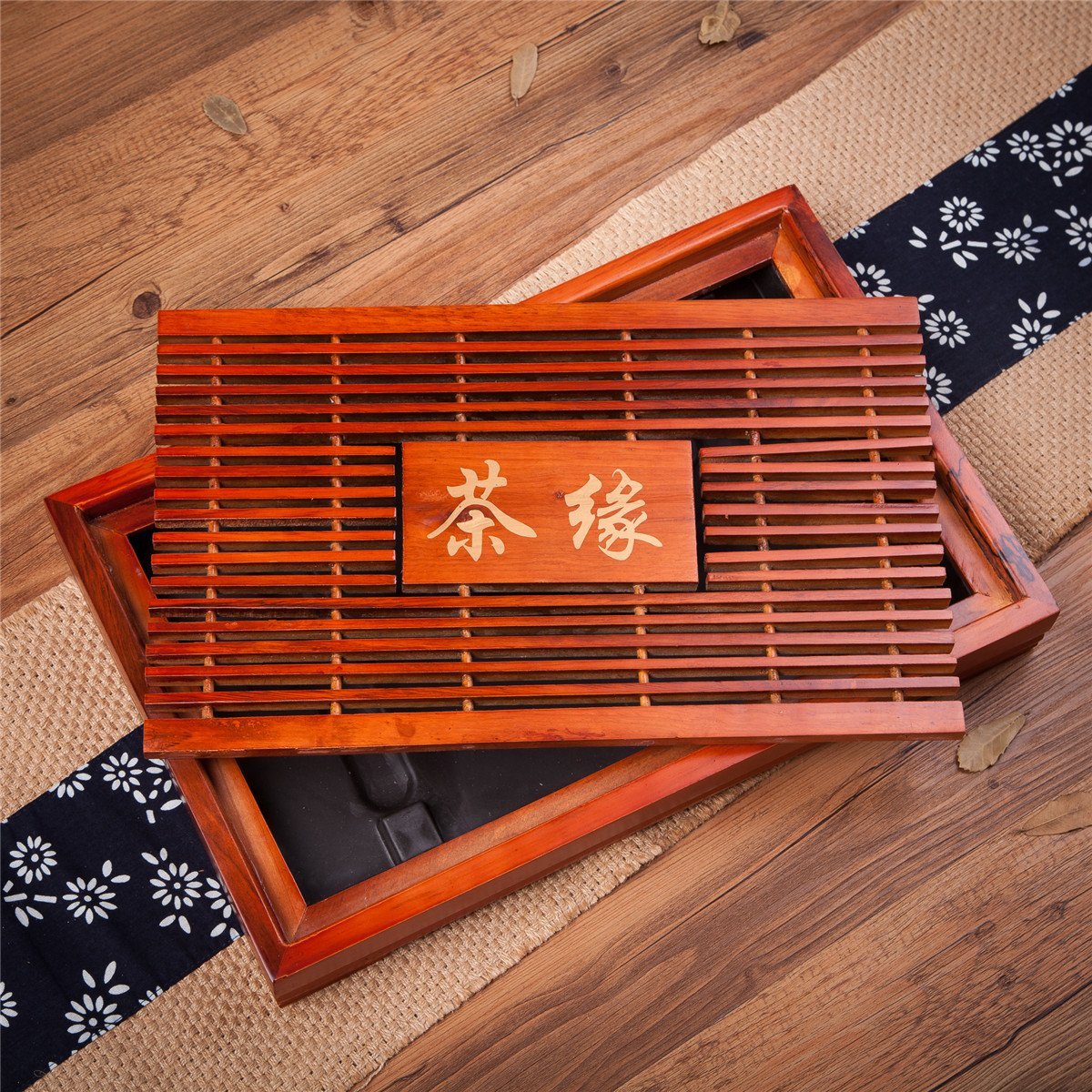 Solid Wood Reservoir & Drainage Type Kung Fu Gongfu Tea Table Serving Tray L17.32'' X W11.02'' X H1.97'' (44Cm X 28Cm X 5Cm)