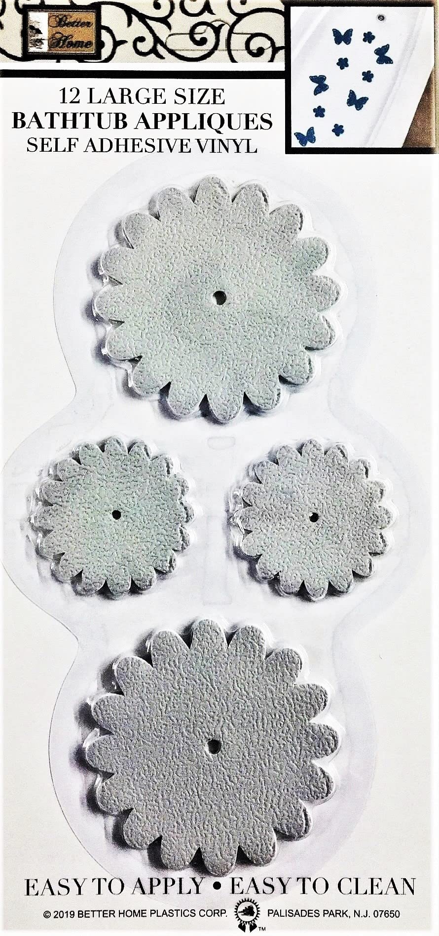 Better Home 12 Gear Wheel Shape Bathtub/Shower Appliques Safety Non Slip Treads, Latest Decoration Colors (Grey)
