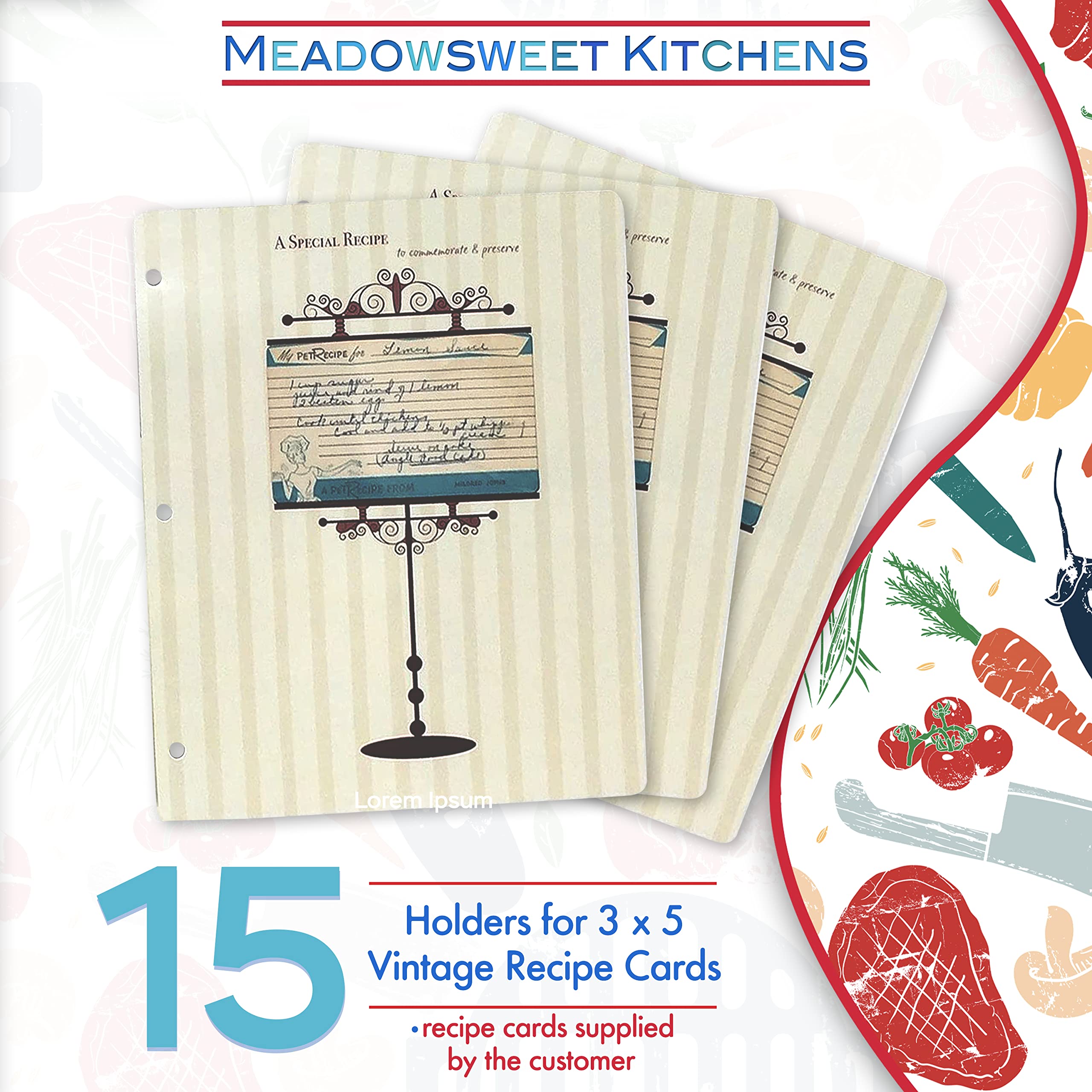 Meadowsweet Kitchens 3 X 5 Vintage Recipe Card Holders For 3 Ring Binders