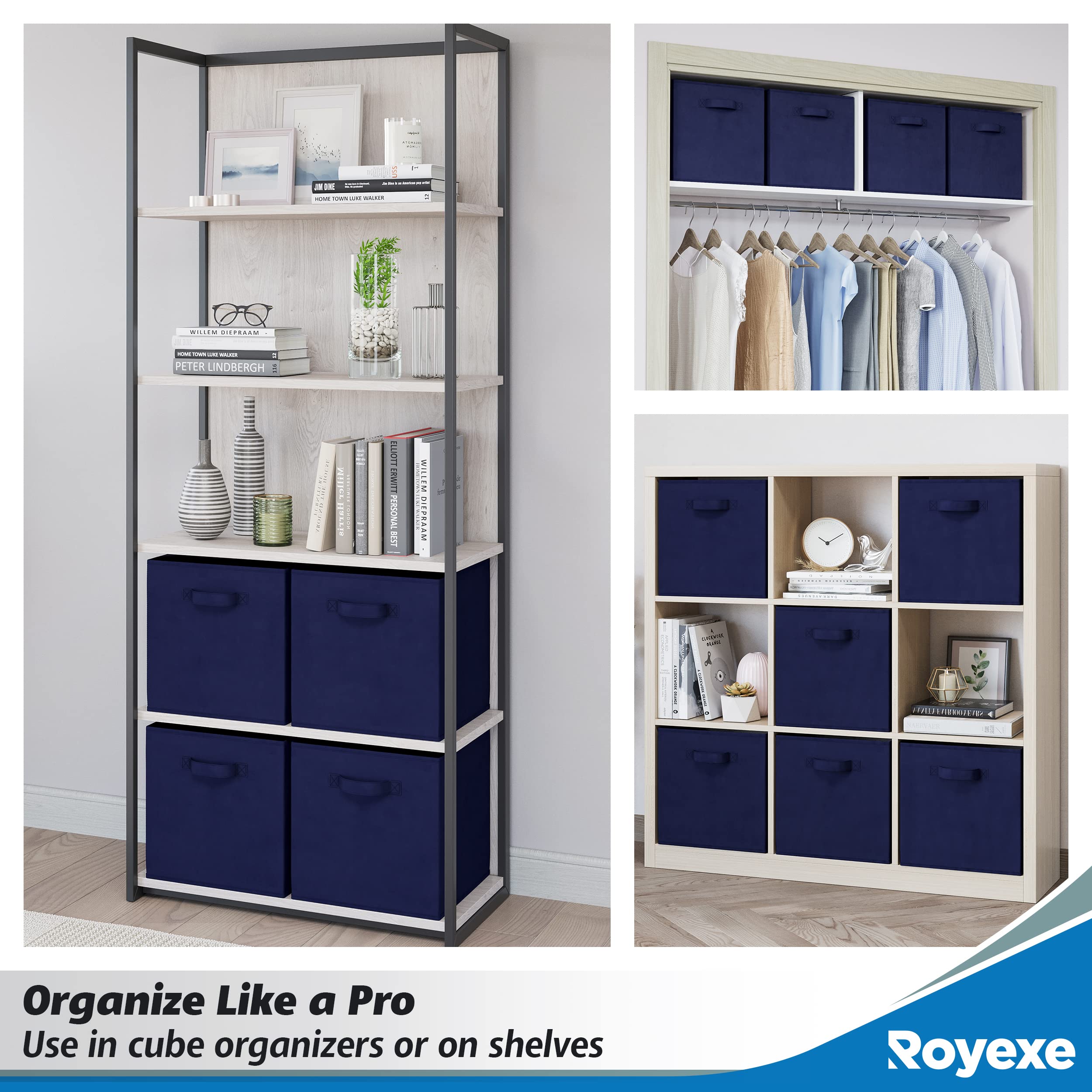 13x13 Large Storage Cubes (Set of 6). Fabric Storage Bins with Dual Handles | Cube Storage Bins for Home and Office | Foldable Cube Baskets For Shelf | Closet Organizers and Storage Box (Navy)